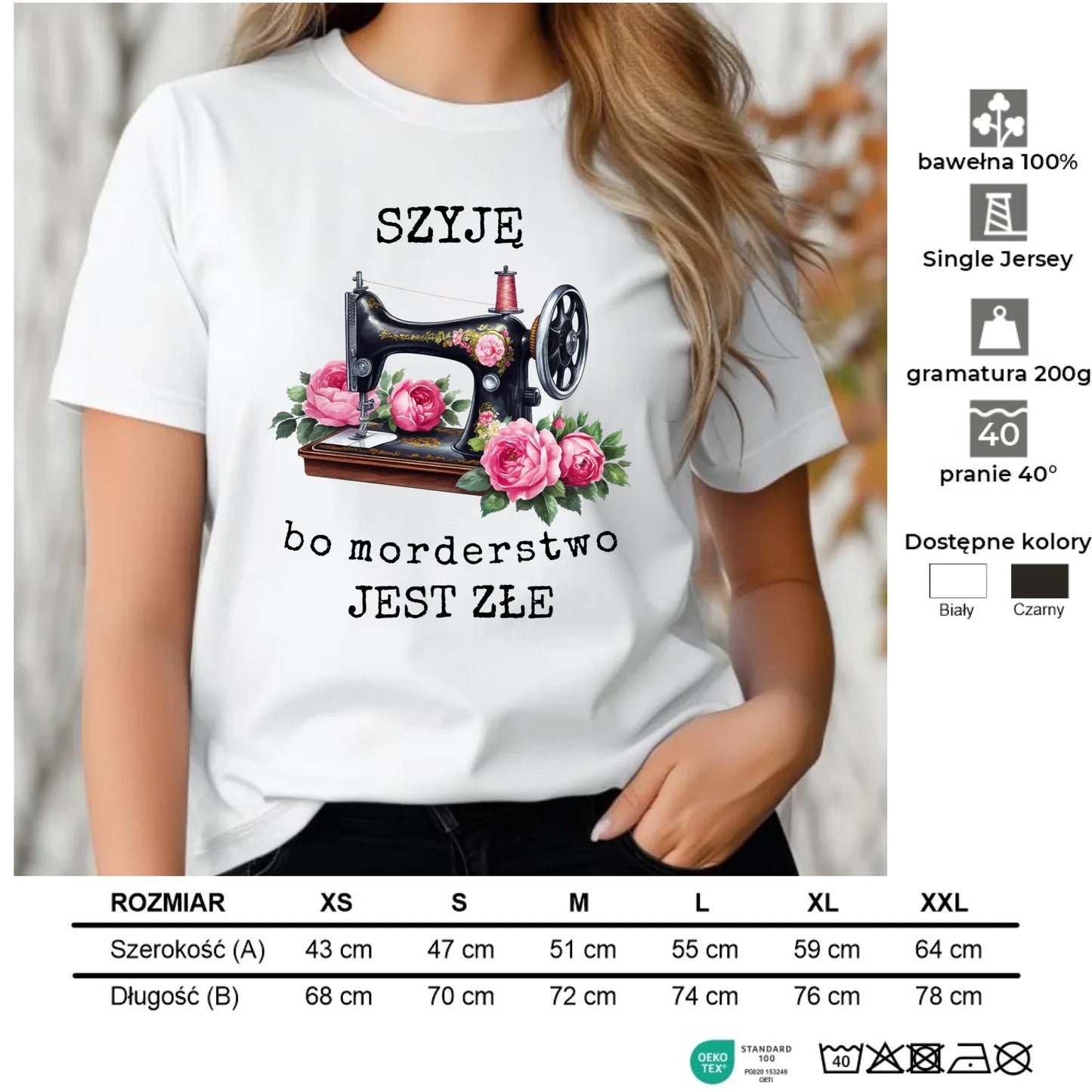 Koszulka damska szyciowa dla krawcowej - Szyję, bo morderstwo jest złe HS14 - StoryCups.pl