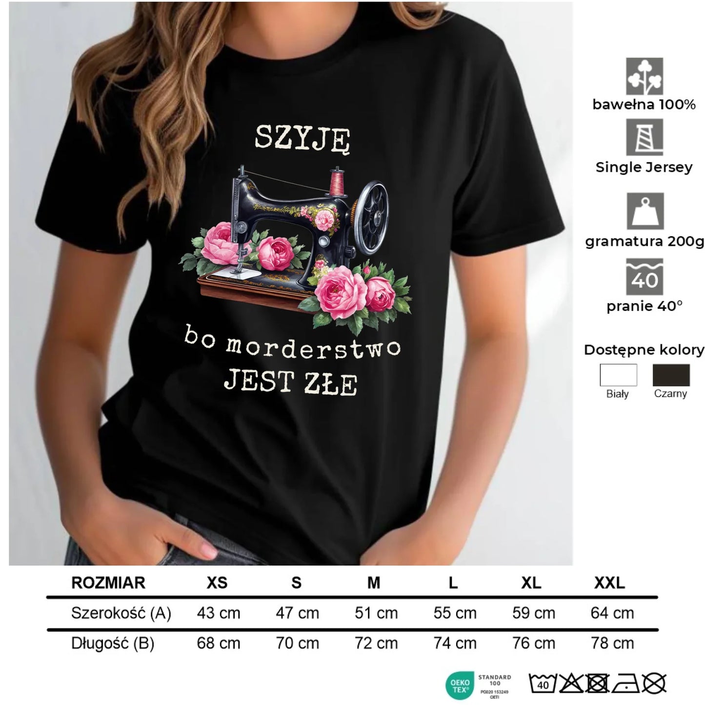 Koszulka damska szyciowa dla krawcowej - Szyję, bo morderstwo jest złe HS14 - StoryCups.pl