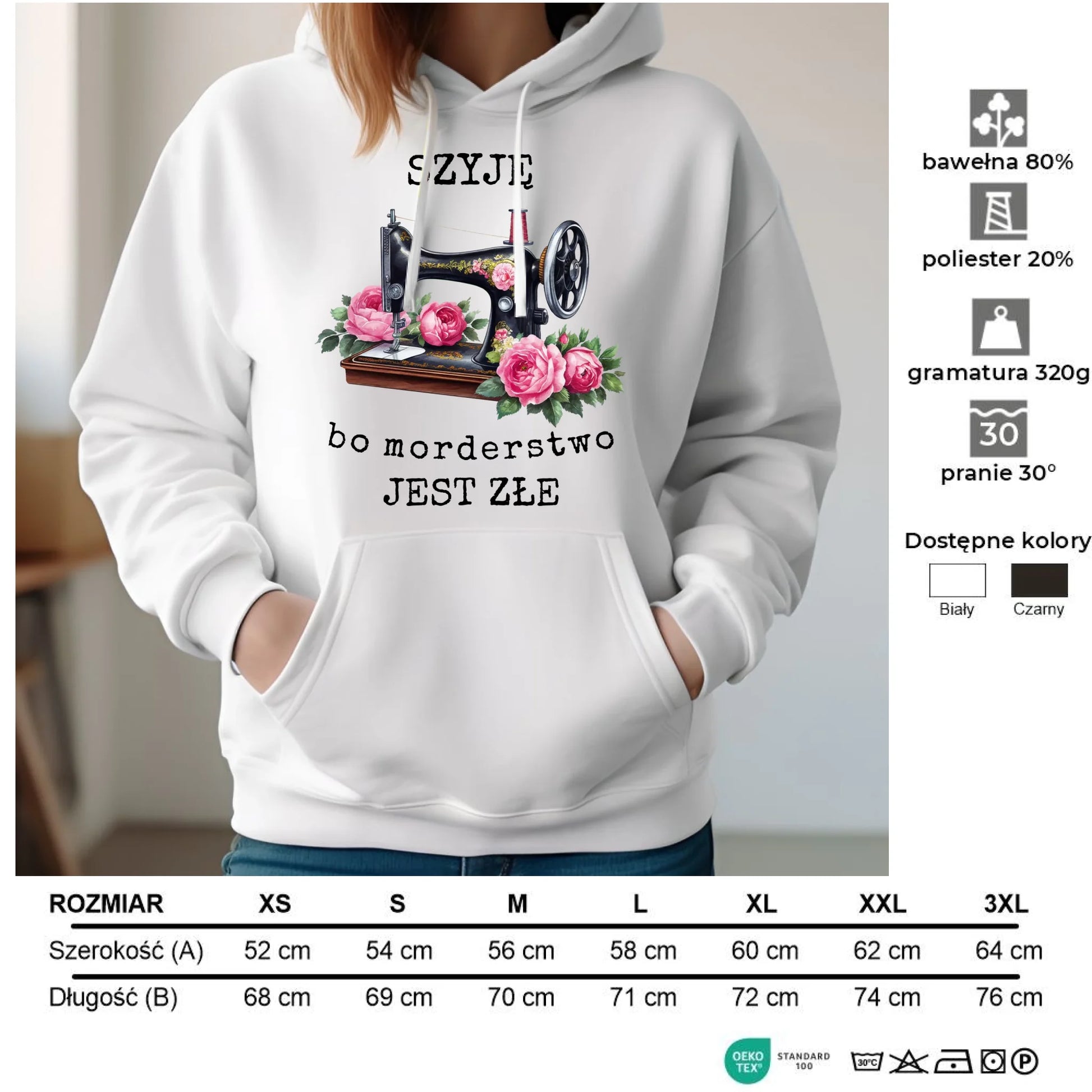 Bluza damska z kapturem szyciowa dla krawcowej - Szyję, bo morderstwo jest złe HS14 - StoryCups.pl