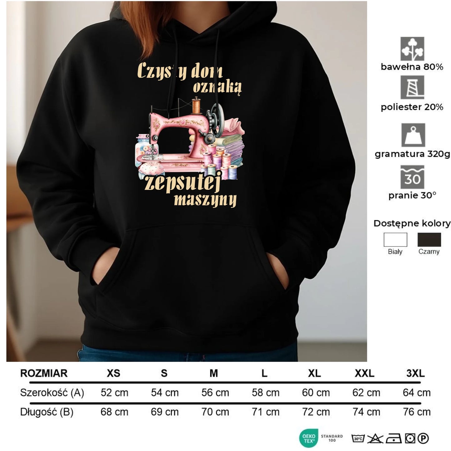 Bluza damska z kapturem szyciowa dla krawcowej - Czysty dom oznaką zepsutej maszyny HS15 - StoryCups.pl