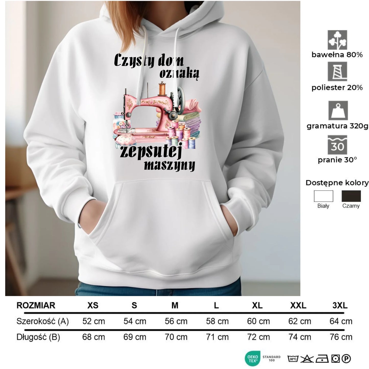 Bluza damska z kapturem szyciowa dla krawcowej - Czysty dom oznaką zepsutej maszyny HS15 - StoryCups.pl