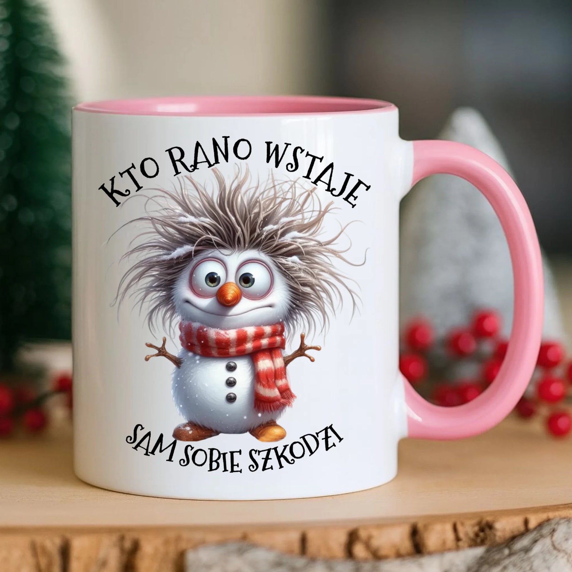 Kubek świąteczny - Bałwanek - Kto rano wstaje sam sobie szkodzi BN133 - StoryCups.pl