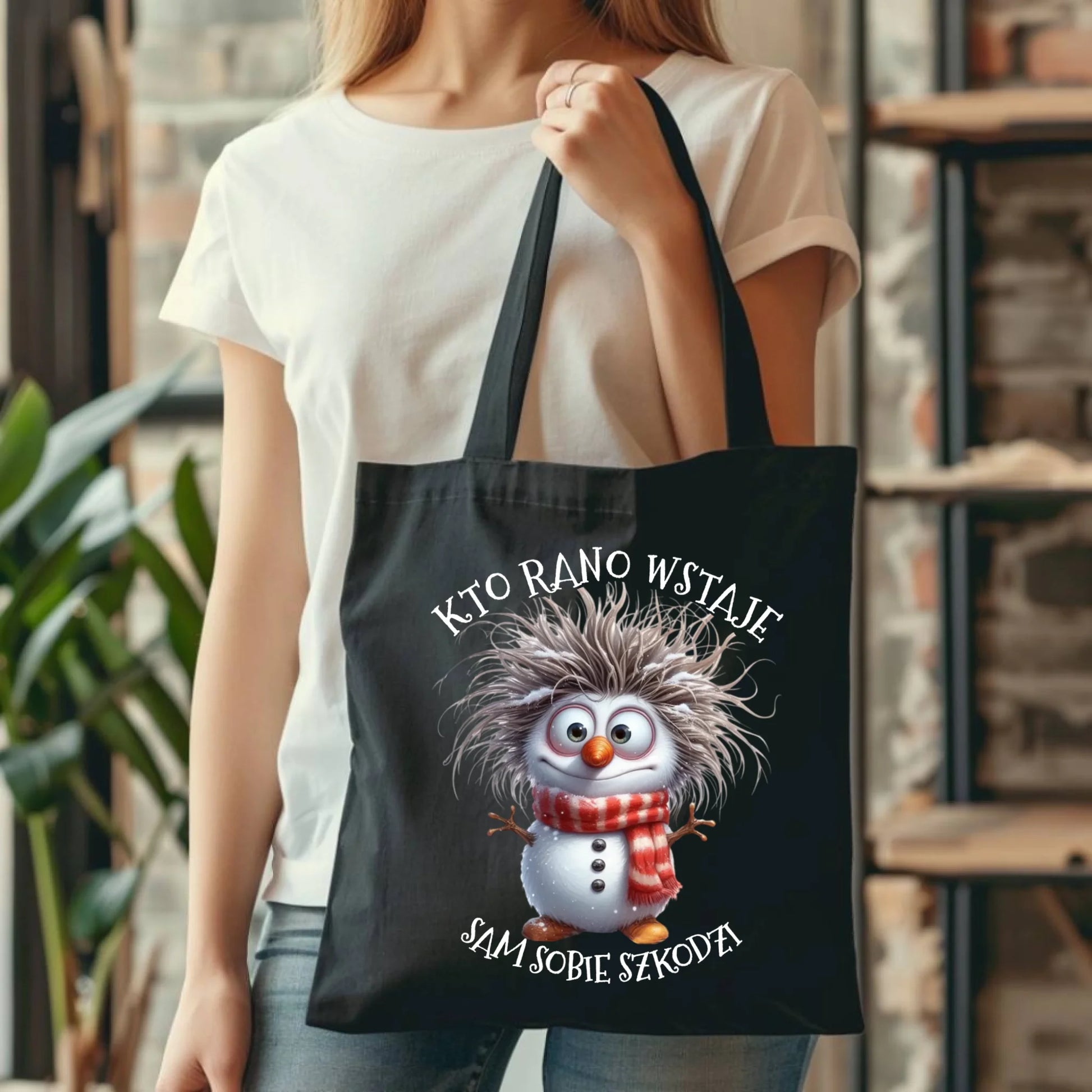 Torba świąteczna - Bałwanek - Kto rano wstaje sam sobie szkodzi BN133 - StoryCups.pl
