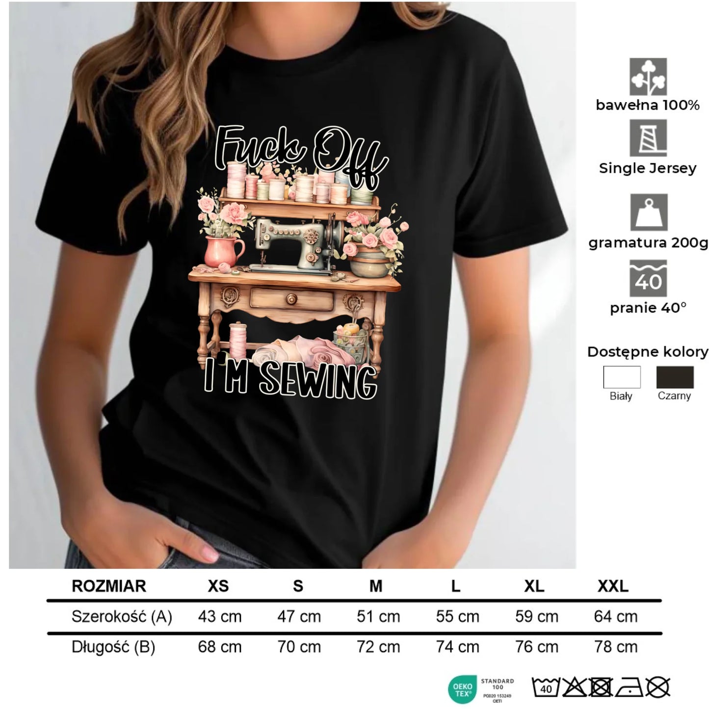 Koszulka damska szyciowa dla krawcowej - Fck off im sewing HS16 - StoryCups.pl