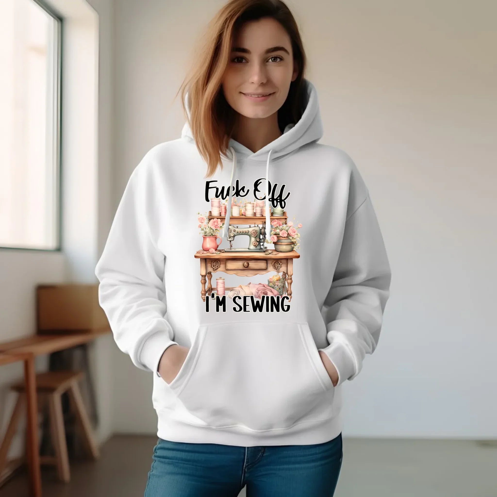 Bluza damska z kapturem szyciowa dla krawcowej - Fck off im sewing HS16 - StoryCups.pl