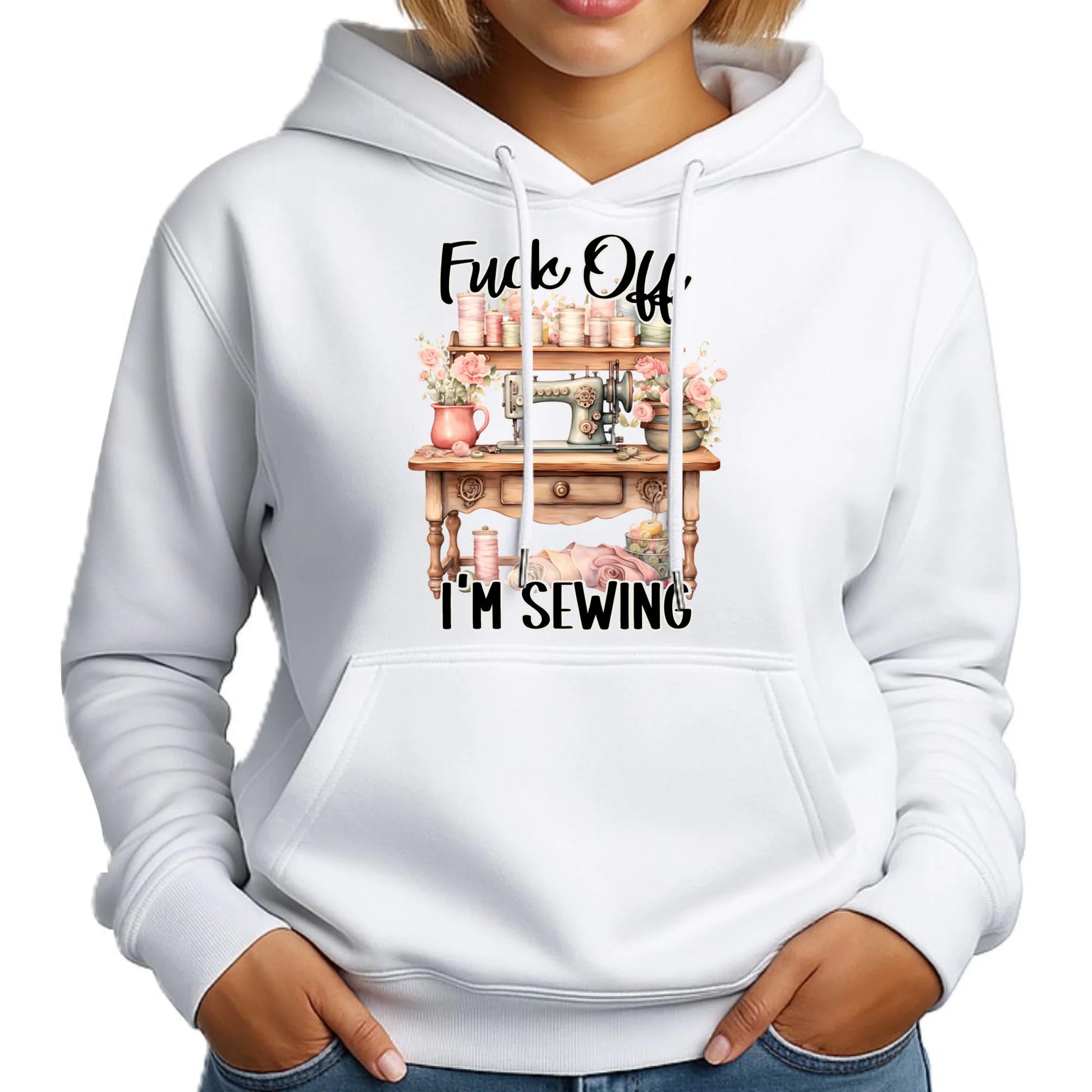 Bluza damska z kapturem szyciowa dla krawcowej - Fck off im sewing HS16 - StoryCups.pl