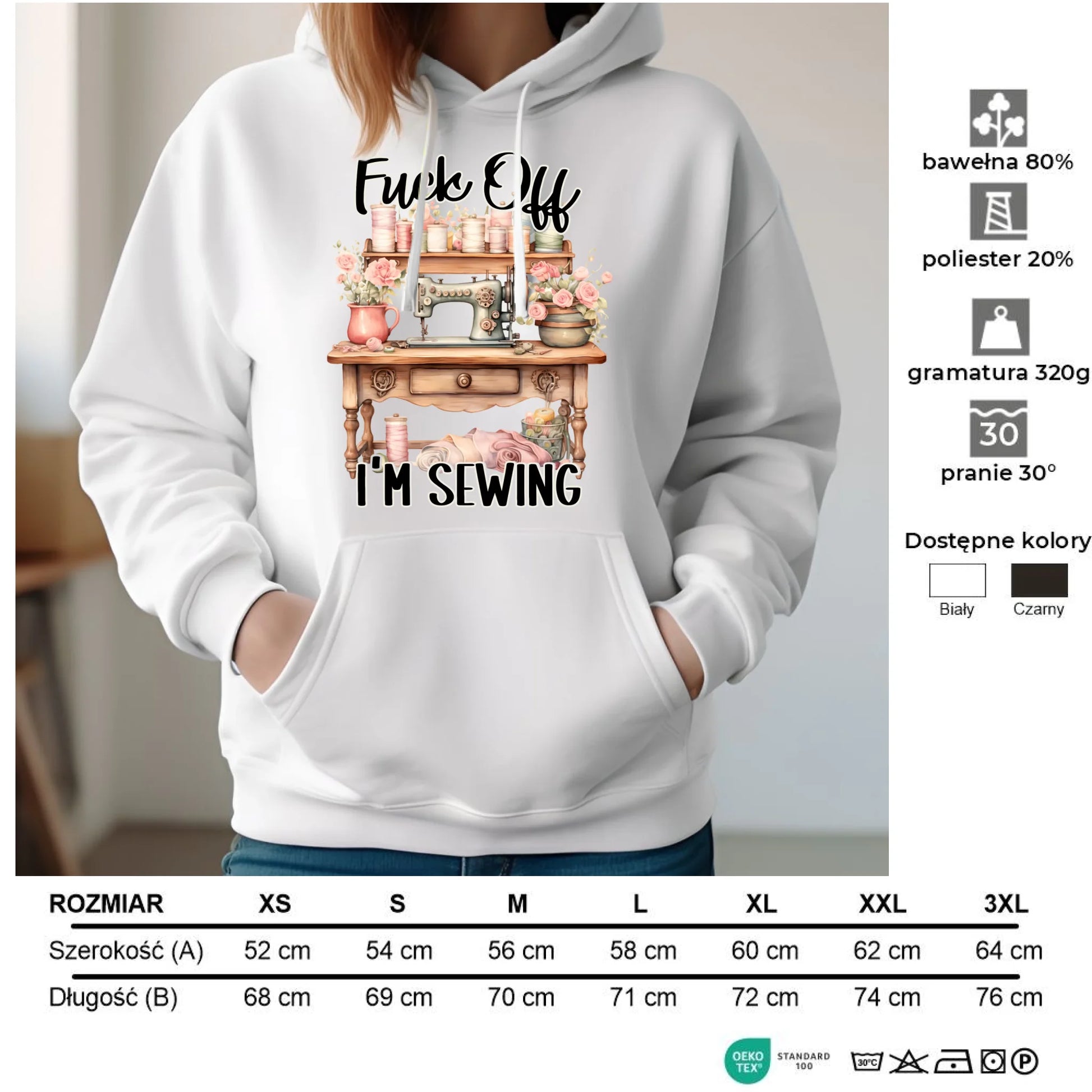 Bluza damska z kapturem szyciowa dla krawcowej - Fck off im sewing HS16 - StoryCups.pl