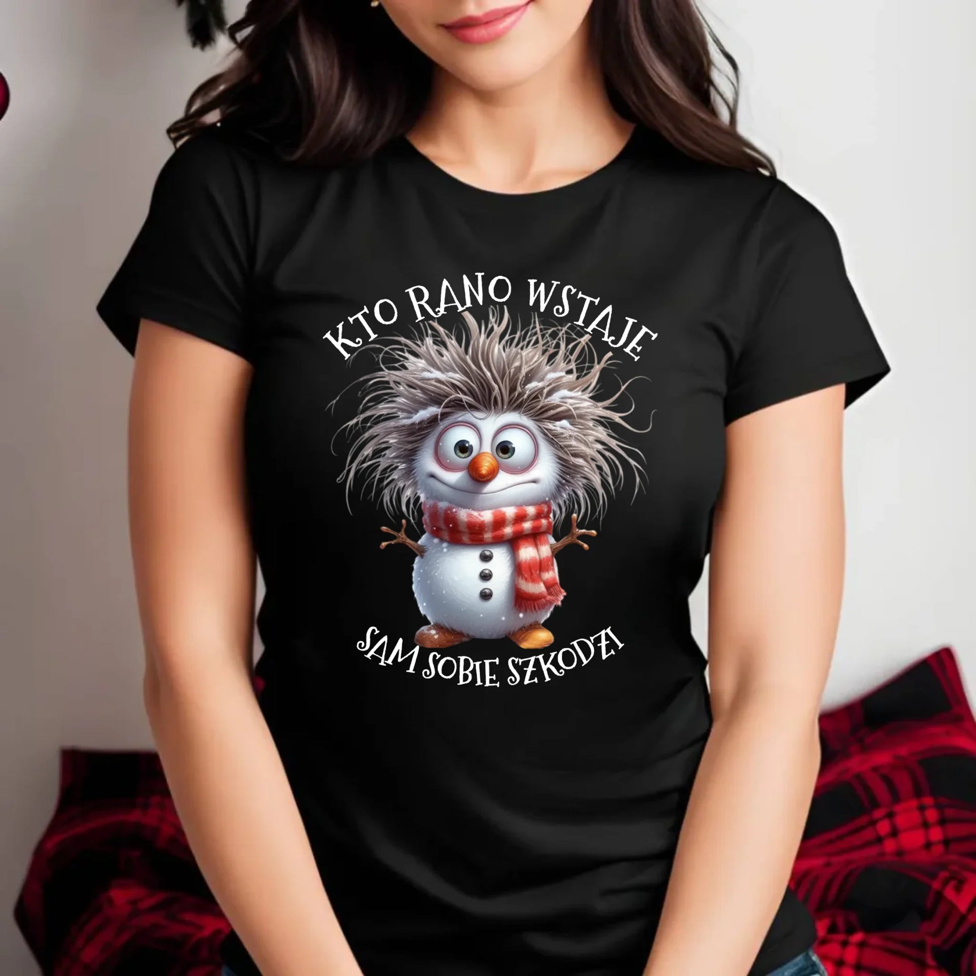 Koszulka damska świąteczna - Bałwanek - Kto rano wstaje sam sobie szkodzi BN133 - StoryCups.pl