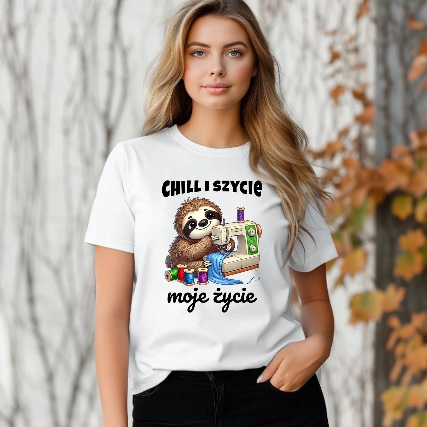 Koszulka damska szyciowa dla krawcowej - Chill i szycie moje życie HS17 - StoryCups.pl
