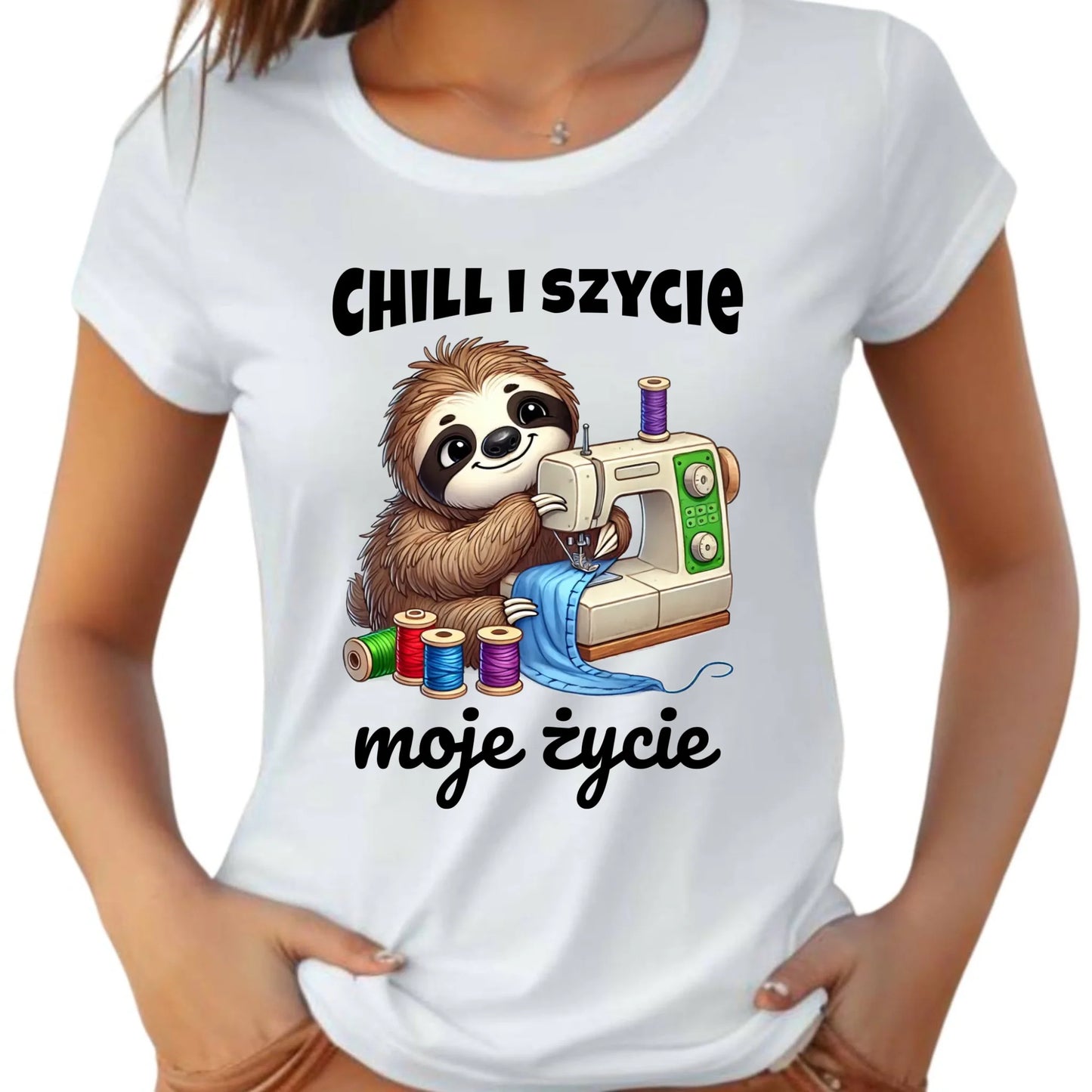 Koszulka damska szyciowa dla krawcowej - Chill i szycie moje życie HS17 - StoryCups.pl