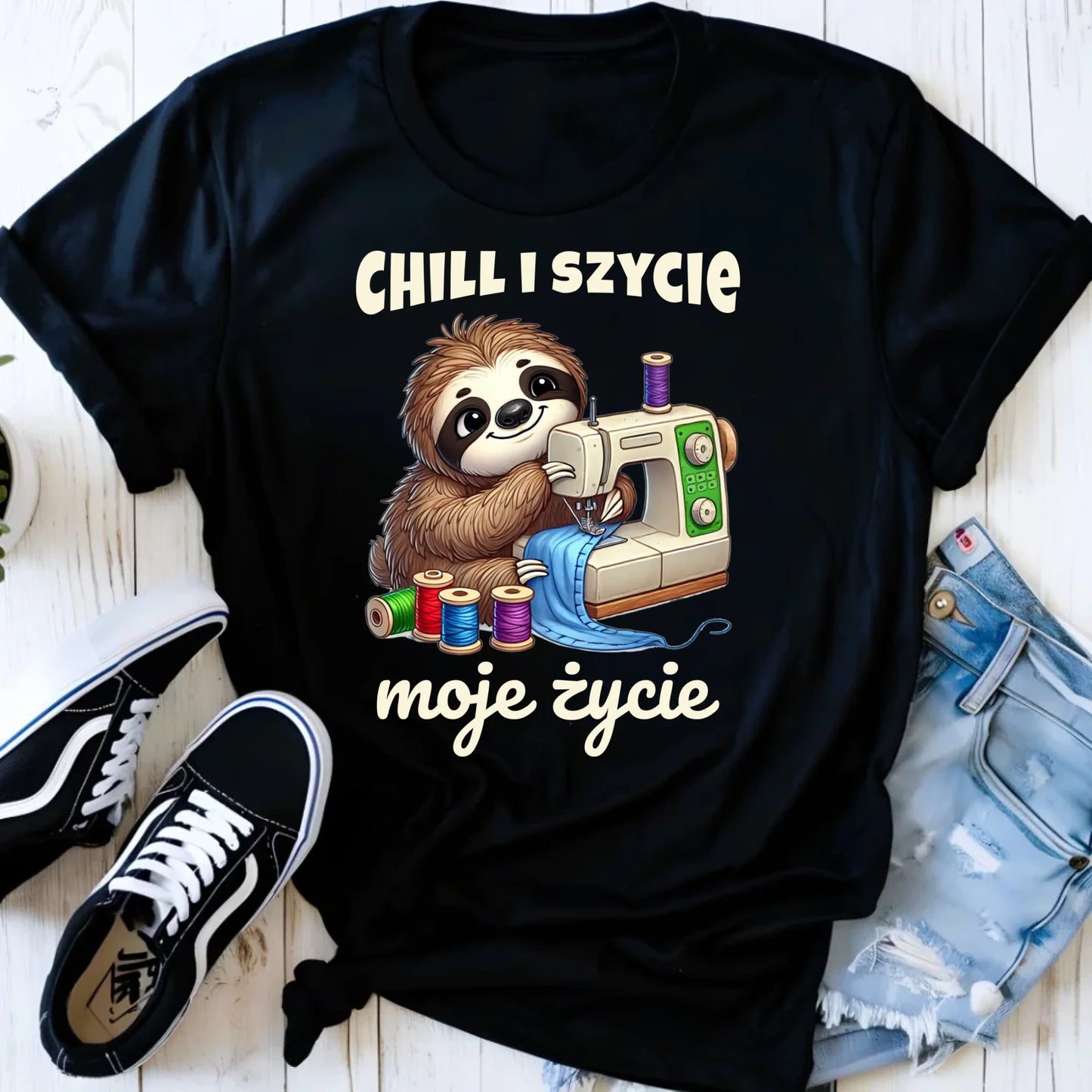 Koszulka damska szyciowa dla krawcowej - Chill i szycie moje życie HS17 - StoryCups.pl