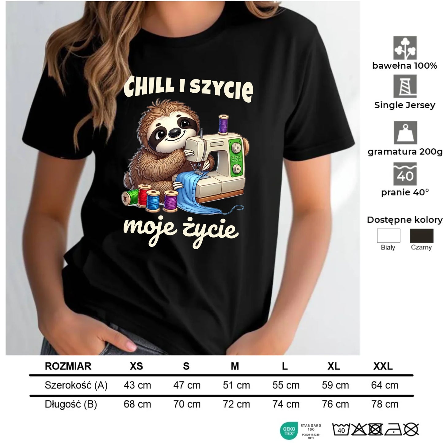 Koszulka damska szyciowa dla krawcowej - Chill i szycie moje życie HS17 - StoryCups.pl