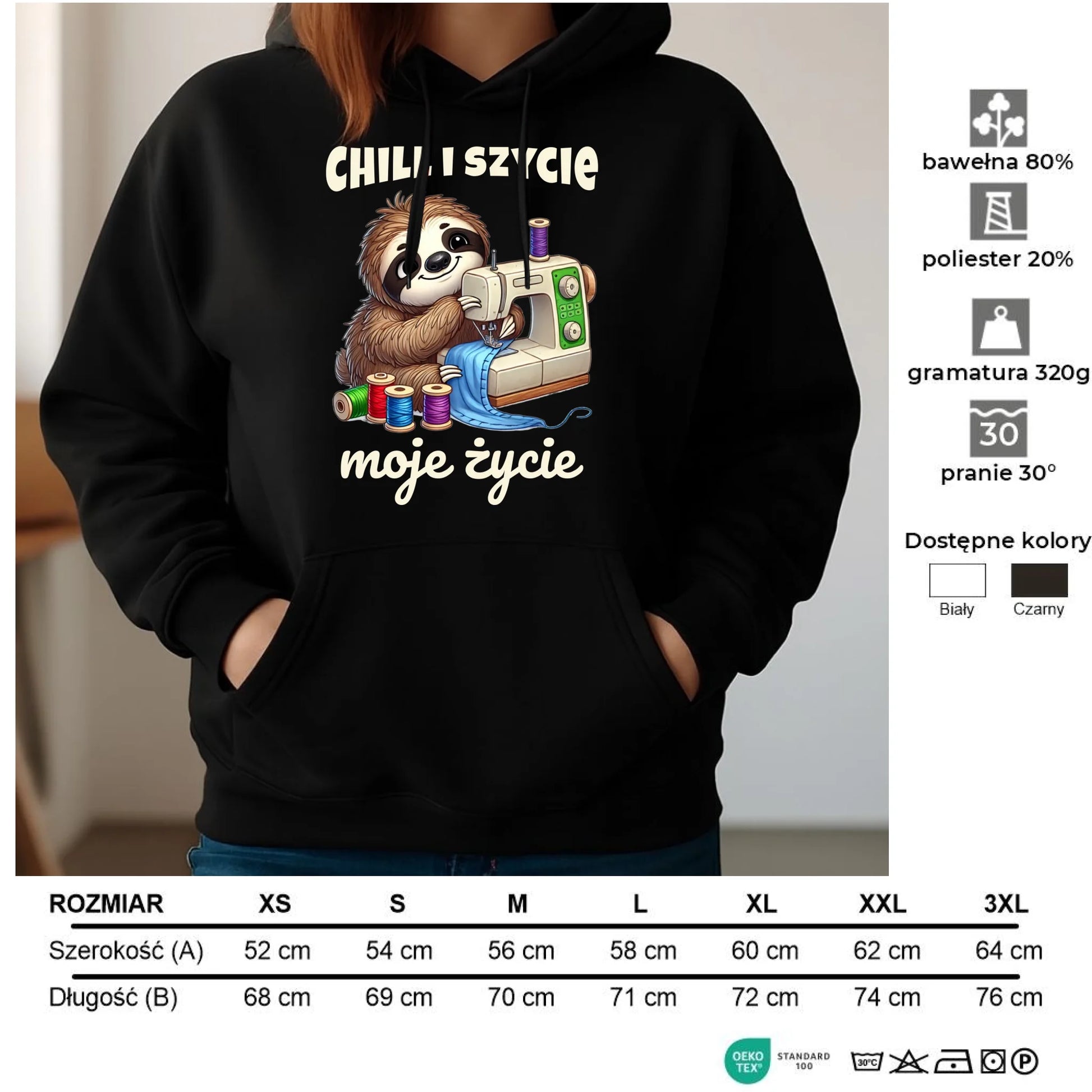 Bluza damska z kapturem szyciowa dla krawcowej - Chill i szycie moje życie HS17 - StoryCups.pl