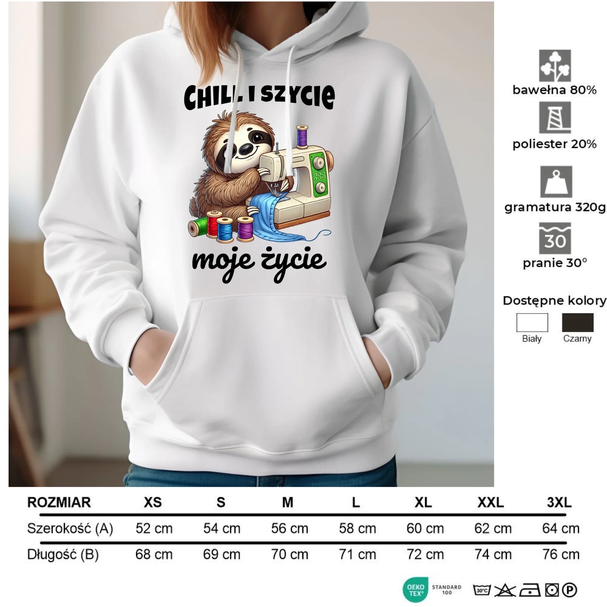 Bluza damska z kapturem szyciowa dla krawcowej - Chill i szycie moje życie HS17 - StoryCups.pl