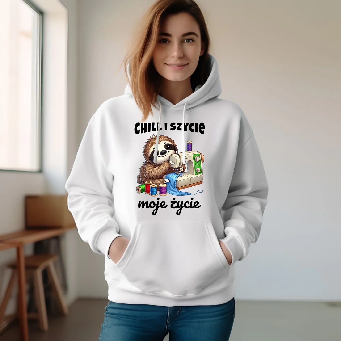 Bluza damska z kapturem szyciowa dla krawcowej - Chill i szycie moje życie HS17 - StoryCups.pl