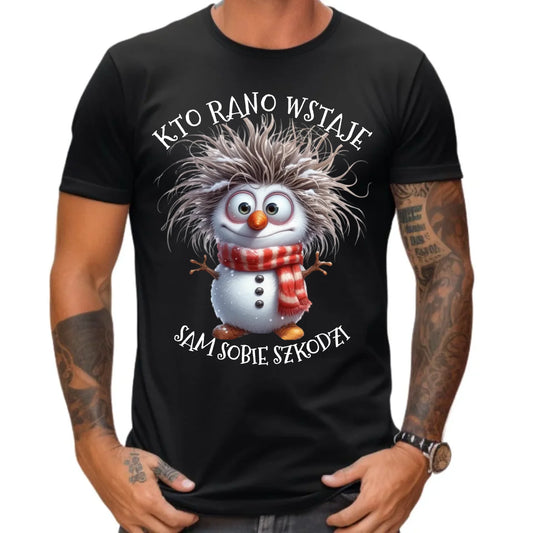 Koszulka męska świąteczna - Bałwanek - Kto rano wstaje sam sobie szkodzi BN133 - StoryCups.pl