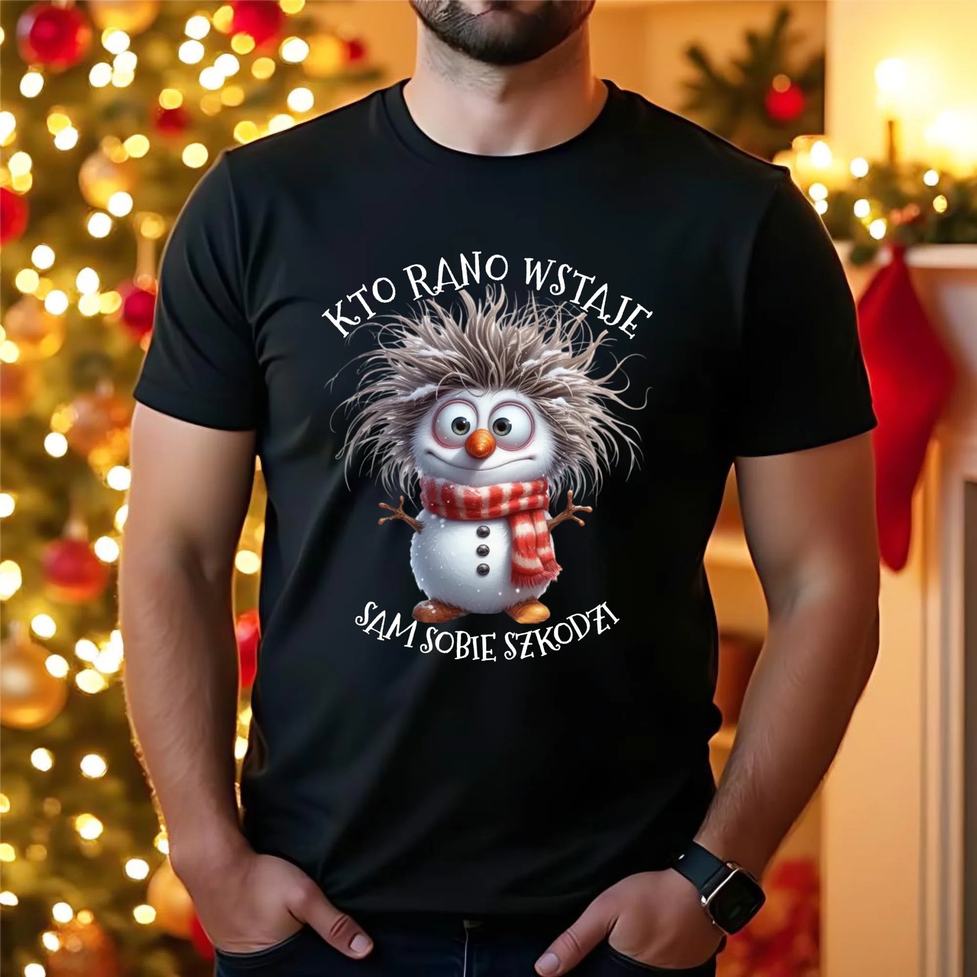 Koszulka męska świąteczna - Bałwanek - Kto rano wstaje sam sobie szkodzi BN133 - StoryCups.pl