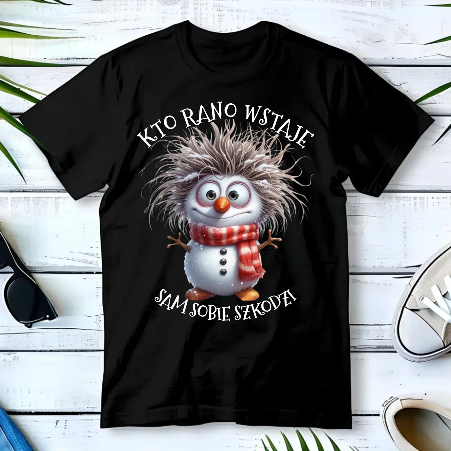Koszulka męska świąteczna - Bałwanek - Kto rano wstaje sam sobie szkodzi BN133 - StoryCups.pl
