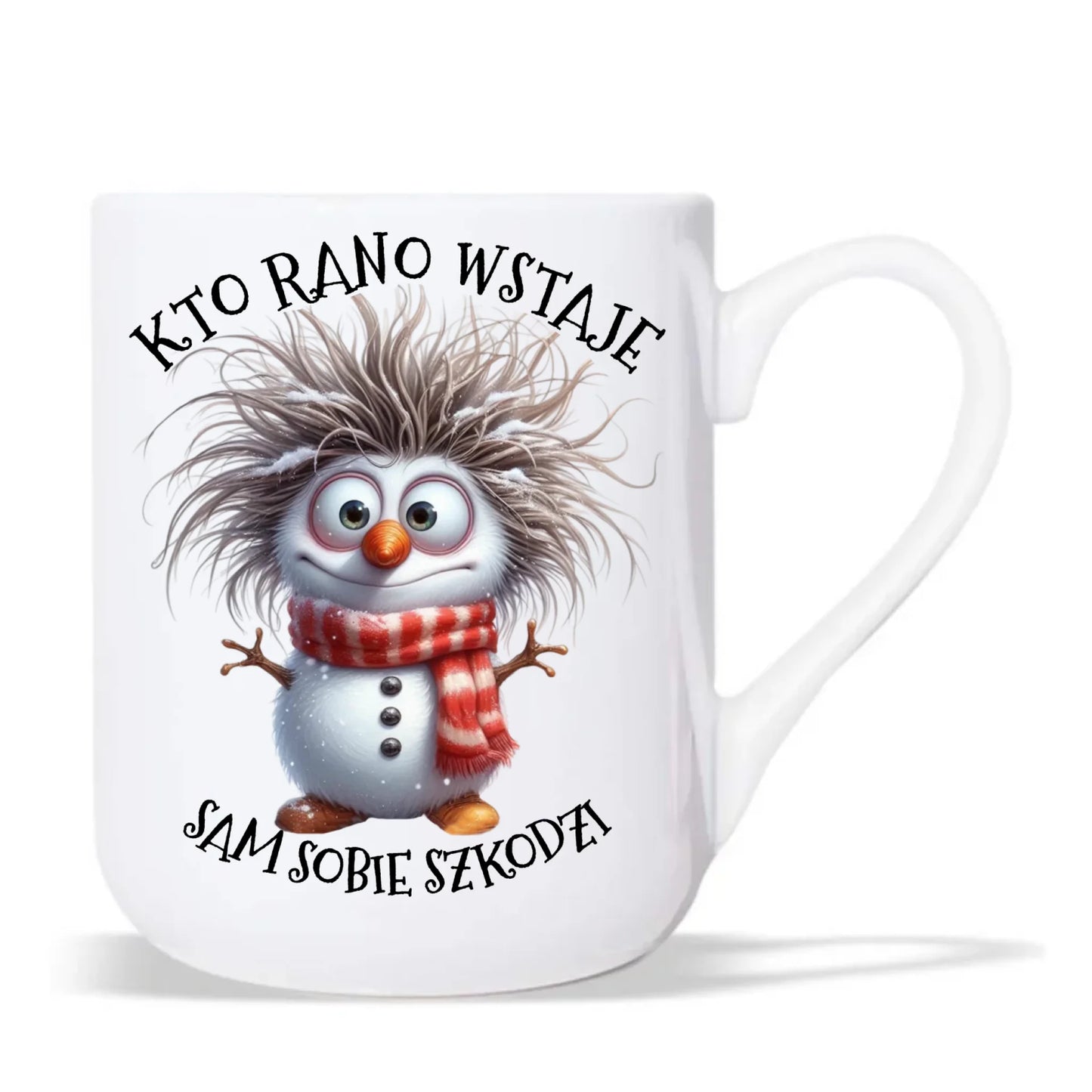 Kubek elegant świąteczny - Bałwanek - Kto rano wstaje sam sobie szkodzi BN133 - StoryCups.pl