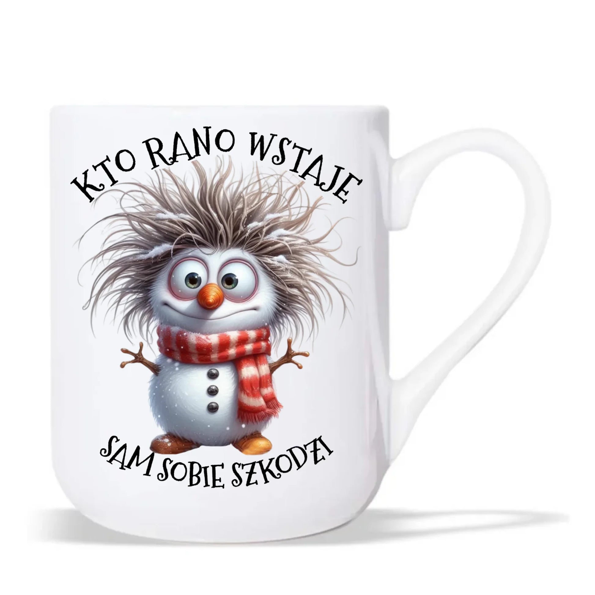 Kubek elegant świąteczny - Bałwanek - Kto rano wstaje sam sobie szkodzi BN133 - StoryCups.pl