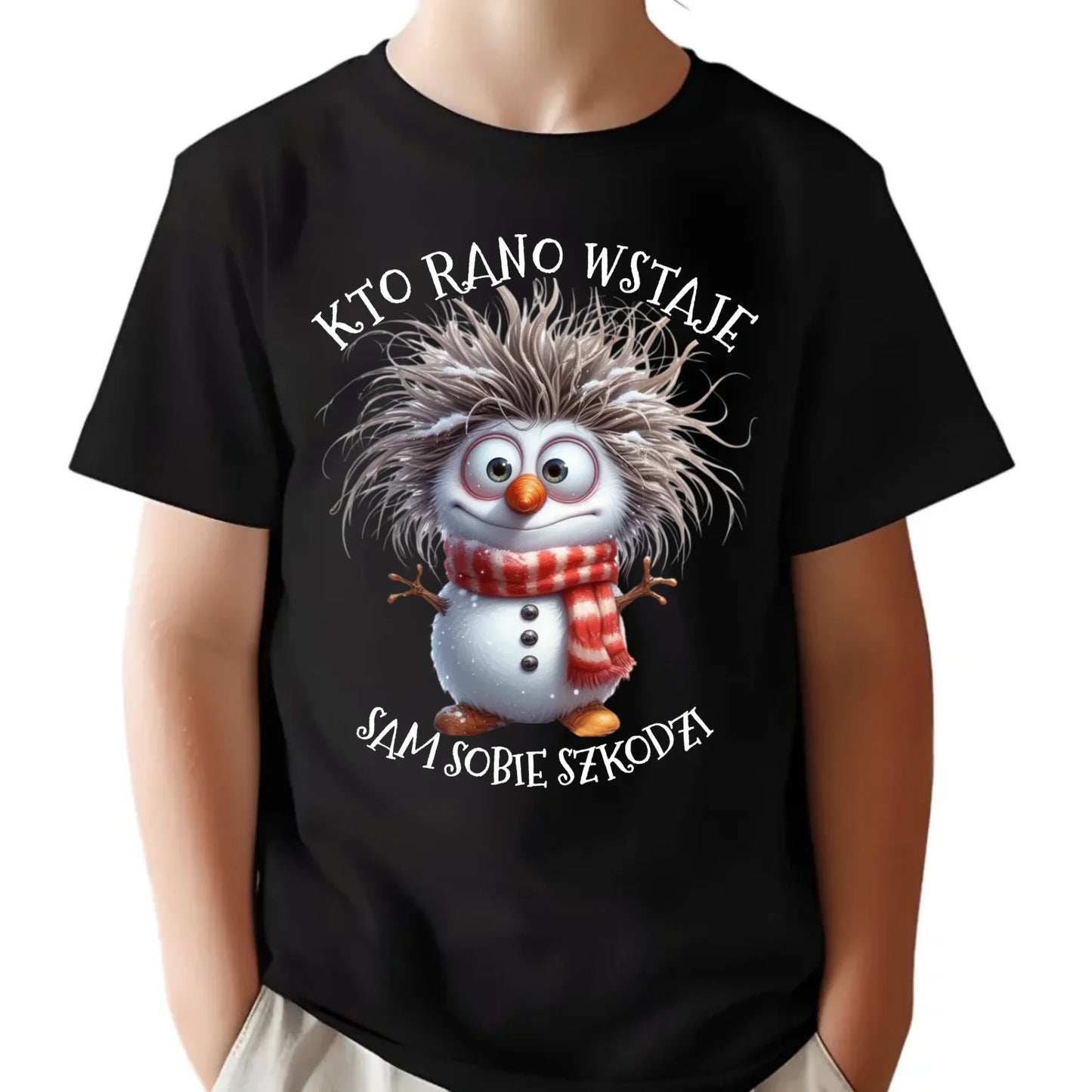 Koszulka dziecięca świąteczna - Bałwanek - Kto rano wstaje sam sobie szkodzi BN133 - StoryCups.pl