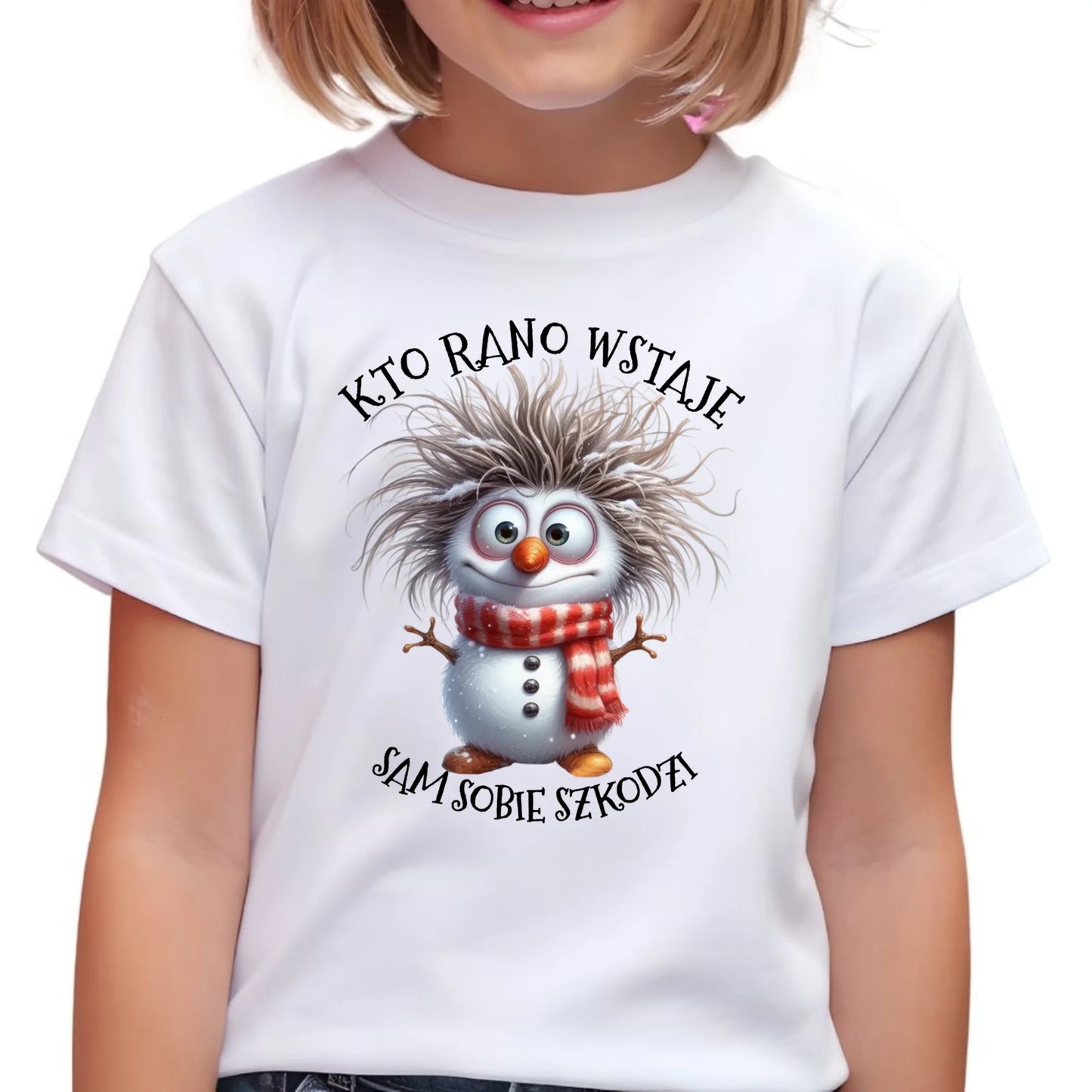 Koszulka dziecięca świąteczna - Bałwanek - Kto rano wstaje sam sobie szkodzi BN133 - StoryCups.pl