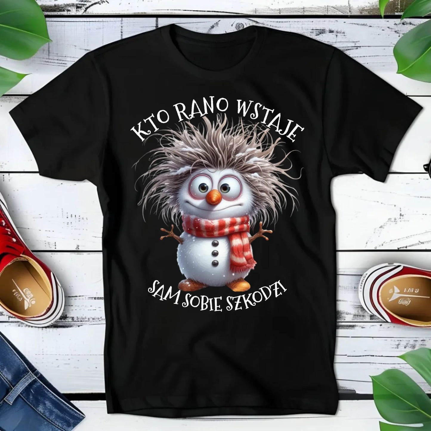 Koszulka dziecięca świąteczna - Bałwanek - Kto rano wstaje sam sobie szkodzi BN133 - StoryCups.pl
