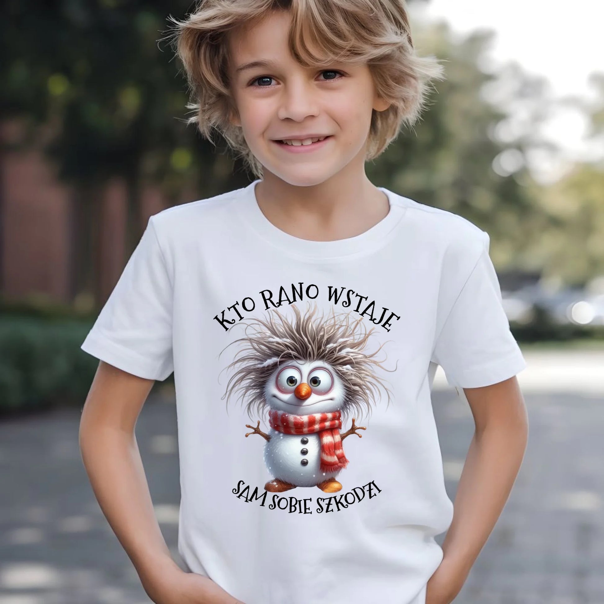 Koszulka dziecięca świąteczna - Bałwanek - Kto rano wstaje sam sobie szkodzi BN133 - StoryCups.pl