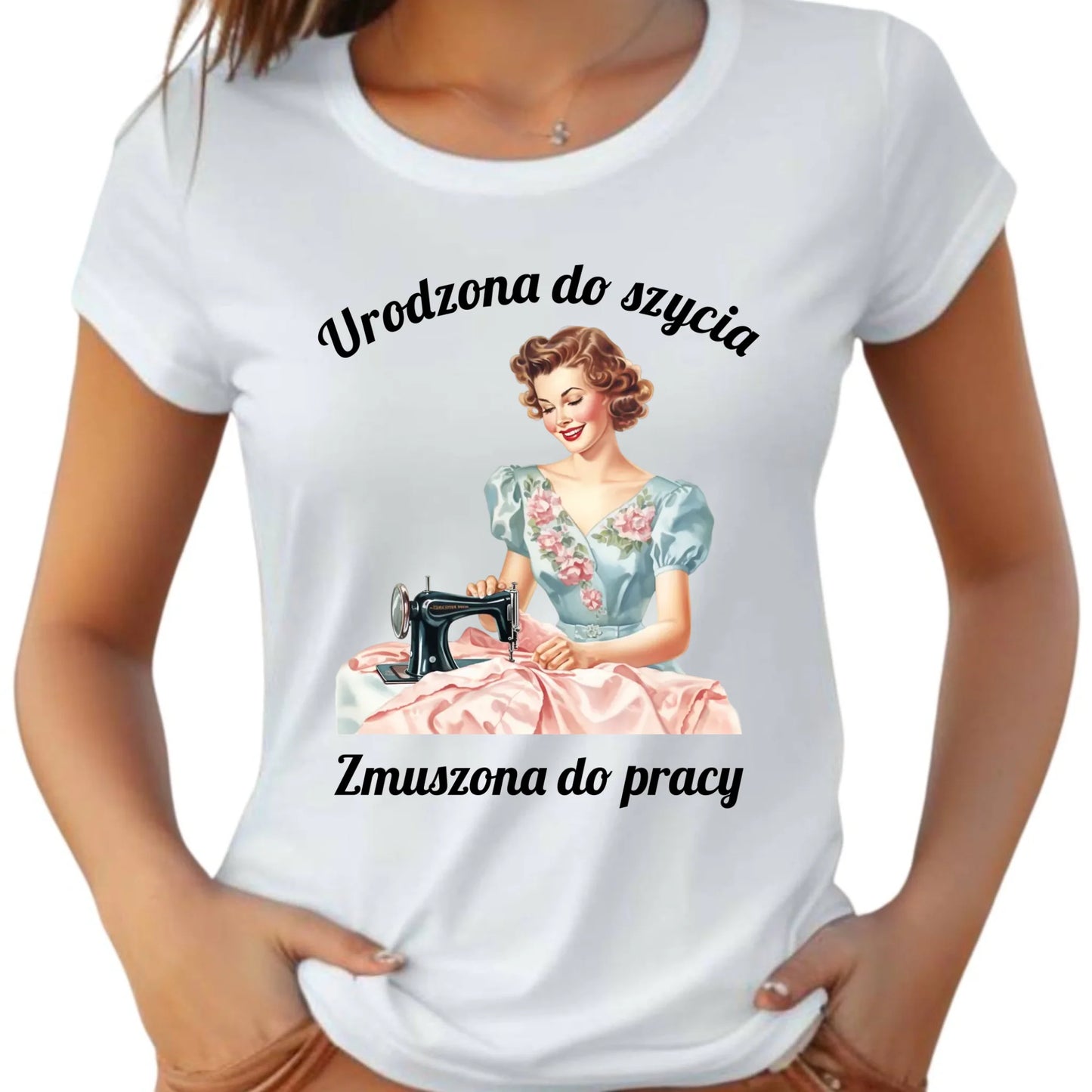 Koszulka damska szyciowa dla krawcowej - Urodzona do szycia HS18 - StoryCups.pl
