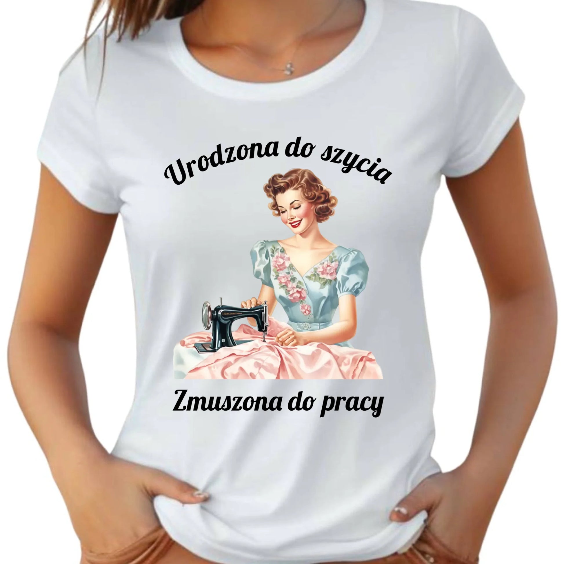 Koszulka damska szyciowa dla krawcowej - Urodzona do szycia HS18 - StoryCups.pl