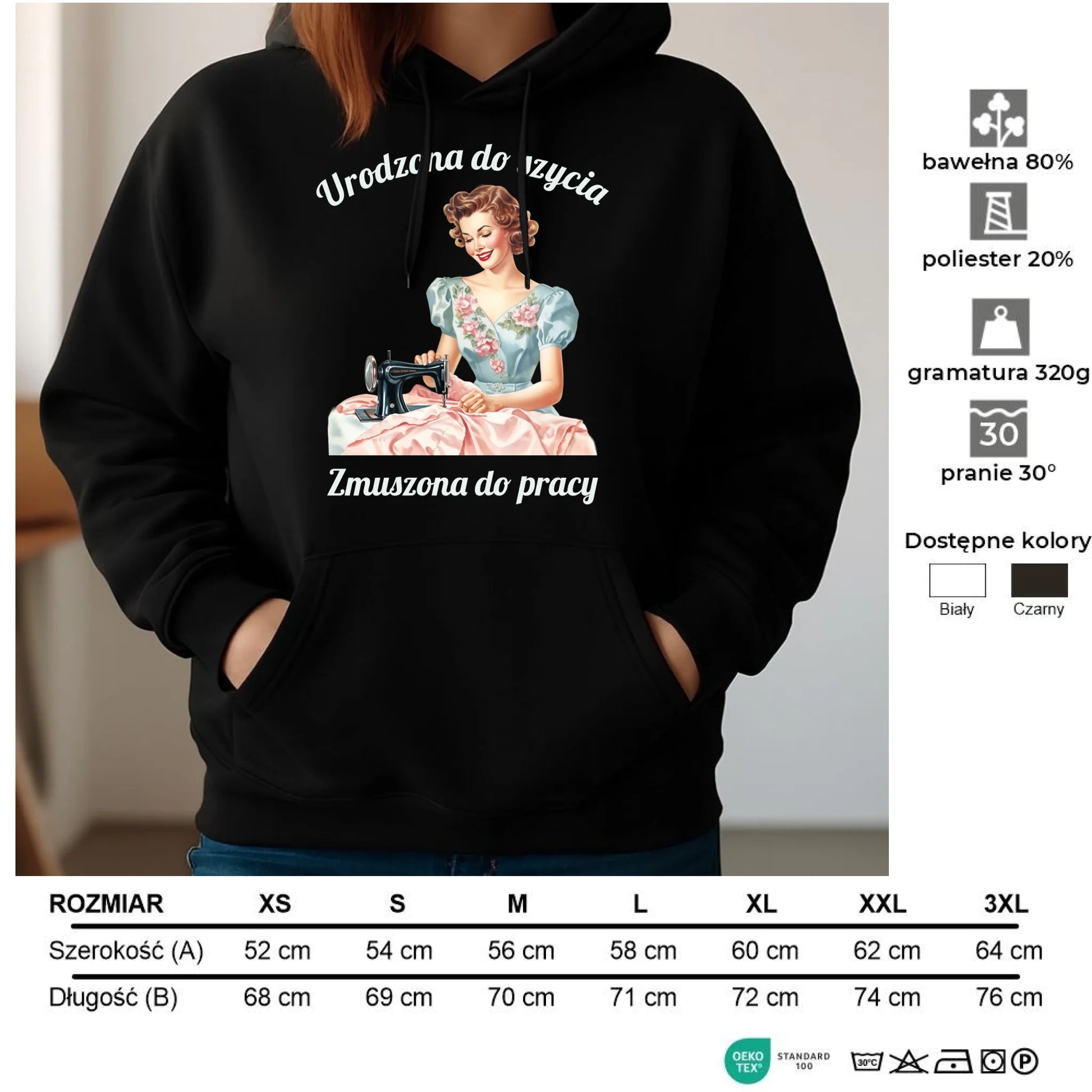 Bluza damska z kapturem szyciowa dla krawcowej - Urodzona do szycia HS18 - StoryCups.pl