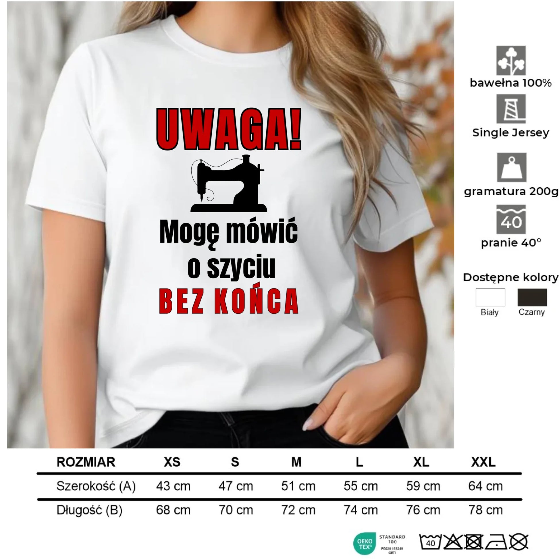 Koszulka damska szyciowa dla krawcowej - Mówić o szyciu bez końca HS19 - StoryCups.pl