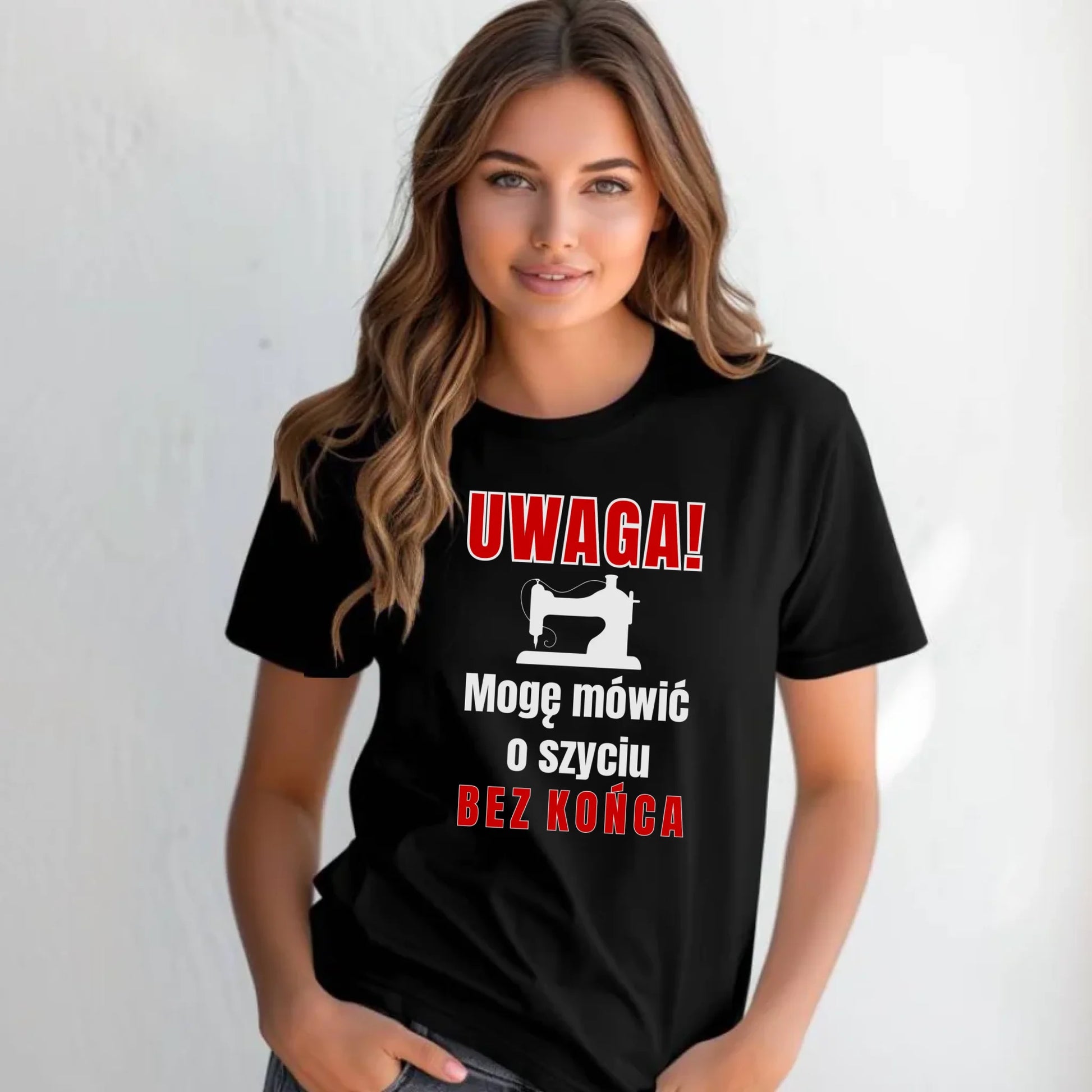 Koszulka damska szyciowa dla krawcowej - Mówić o szyciu bez końca HS19 - StoryCups.pl