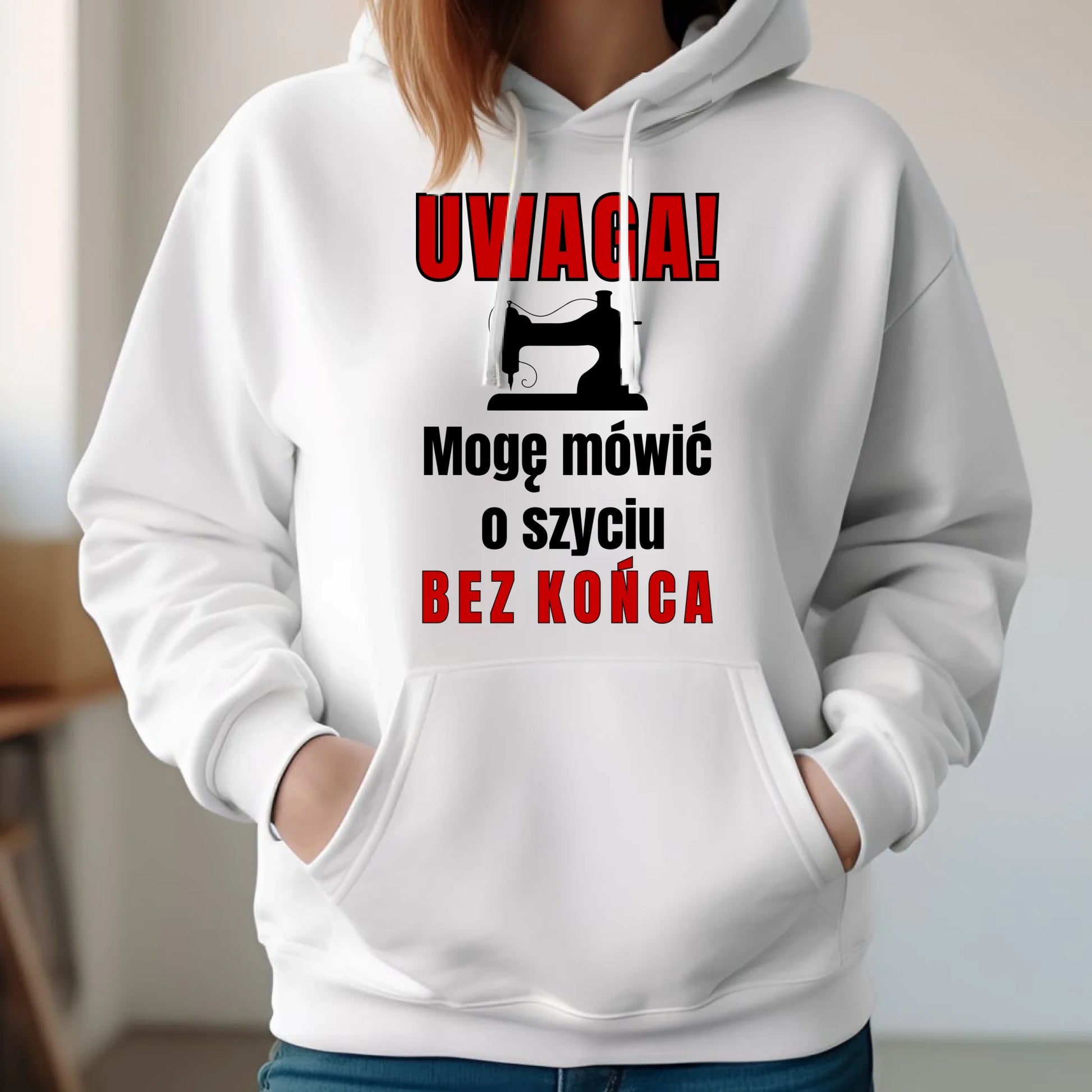 Bluza damska z kapturem szyciowa dla krawcowej - Mówić o szyciu bez końca HS19 - StoryCups.pl