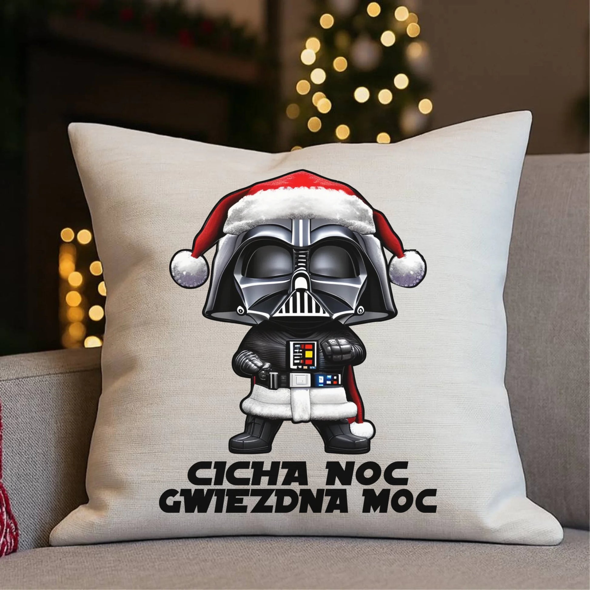 Poduszka świąteczna dla fanów Gwiezdnych Wojen - Cicha noc, gwiezdna moc BN132 - StoryCups.pl