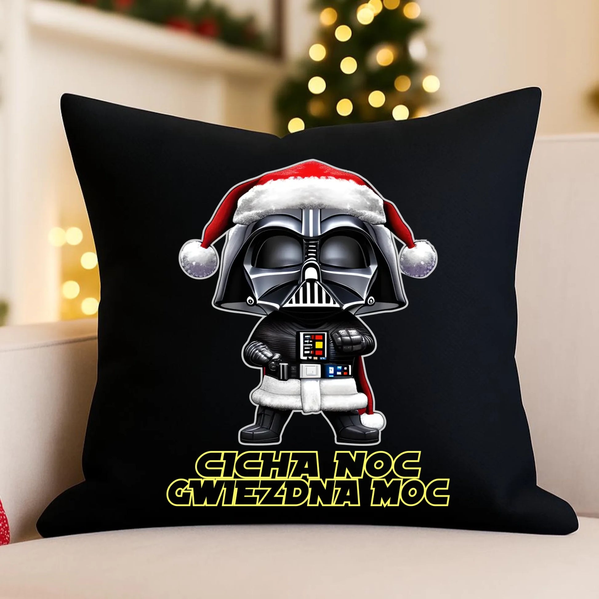 Poduszka dekoracyjna świąteczna dla fanów Gwiezdnych Wojen - Cicha noc, gwiezdna moc BN132 - StoryCups.pl