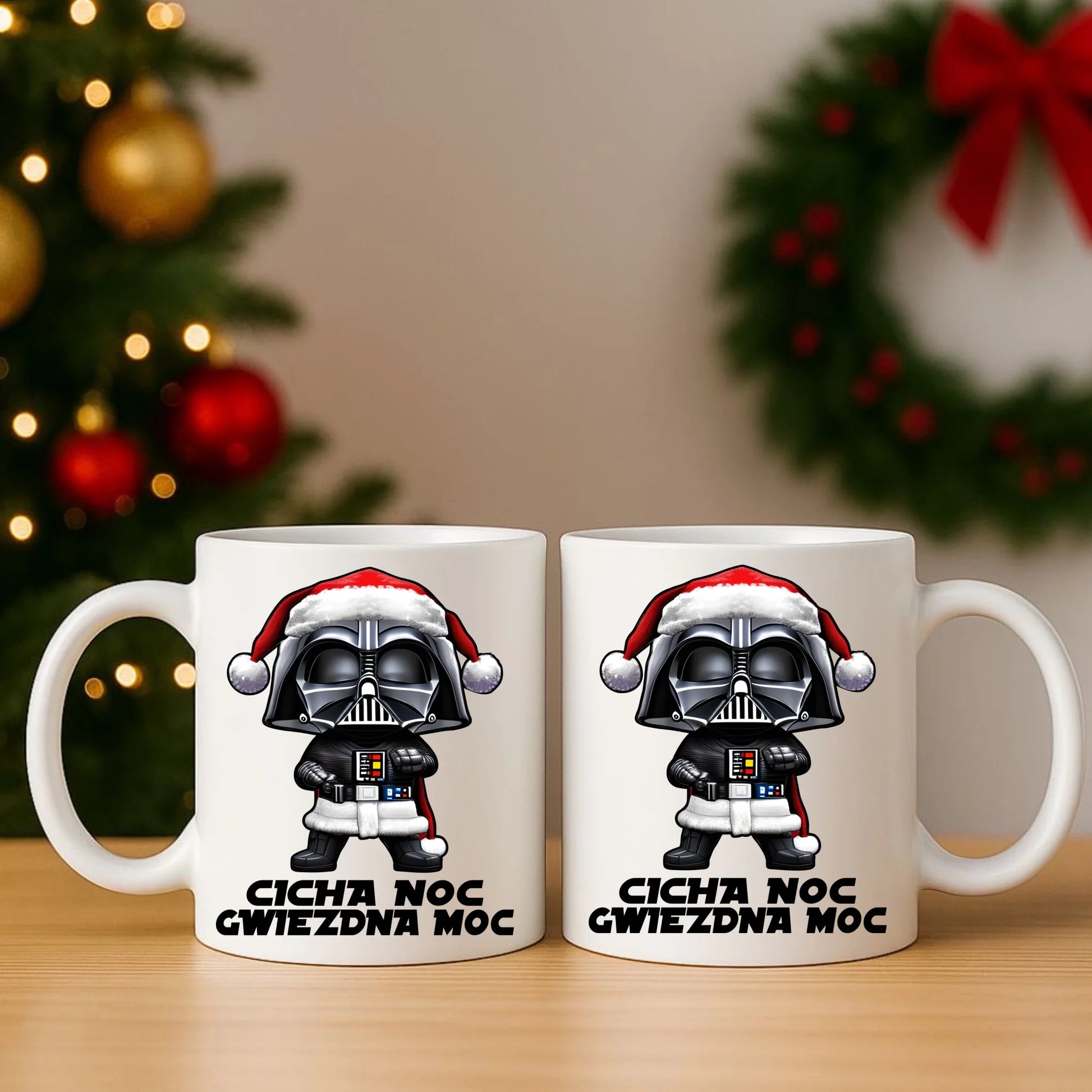 Zestaw poduszka i kubek świąteczny dla fanów Gwiezdnych Wojen - Cicha noc, gwiezdna moc BN132 - StoryCups.pl