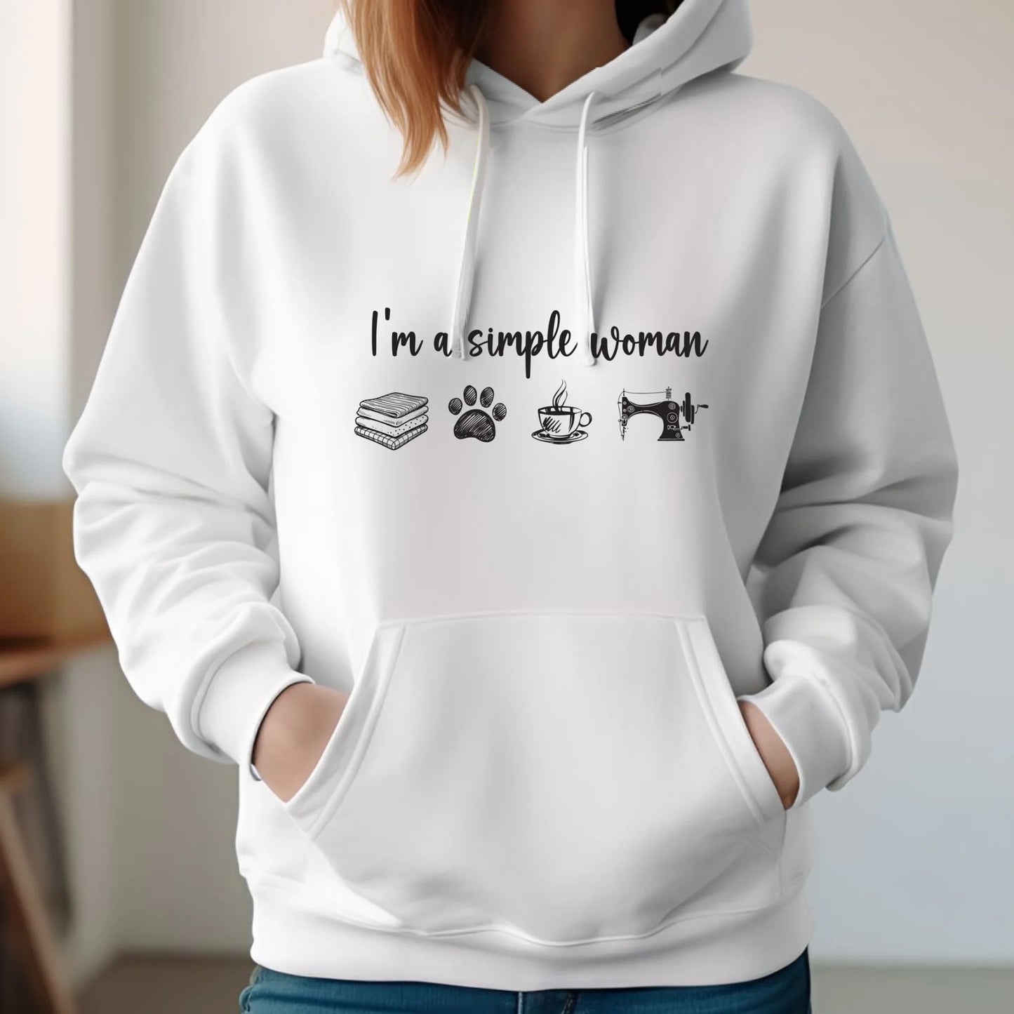 Bluza damska z kapturem szyciowa dla krawcowej - I'm a simple woman HS20 - StoryCups.pl