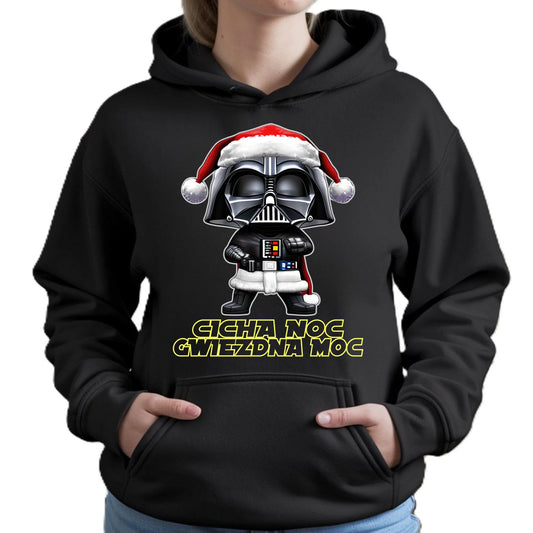 Bluza damska z kapturem świąteczna dla fanów Gwiezdnych Wojen - Cicha noc, gwiezdna moc BN132 - StoryCups.pl