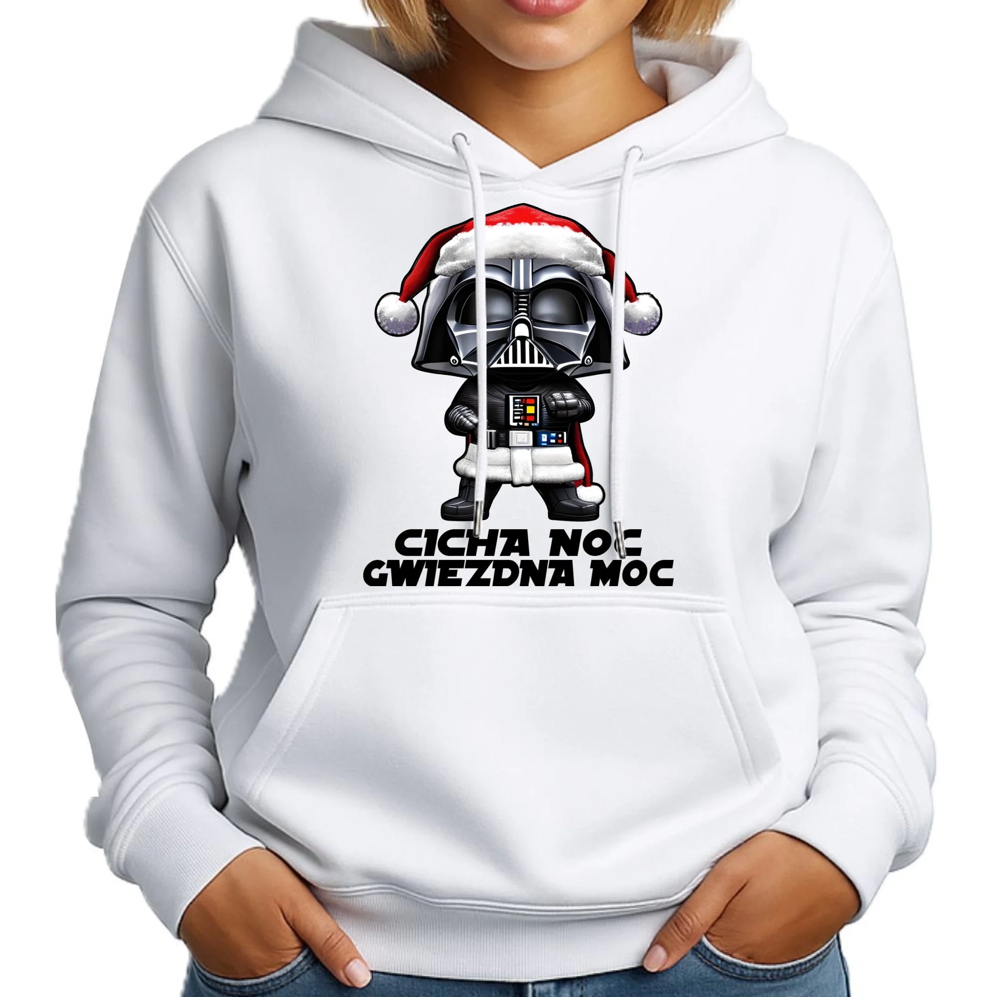 Bluza damska z kapturem świąteczna dla fanów Gwiezdnych Wojen - Cicha noc, gwiezdna moc BN132 - StoryCups.pl