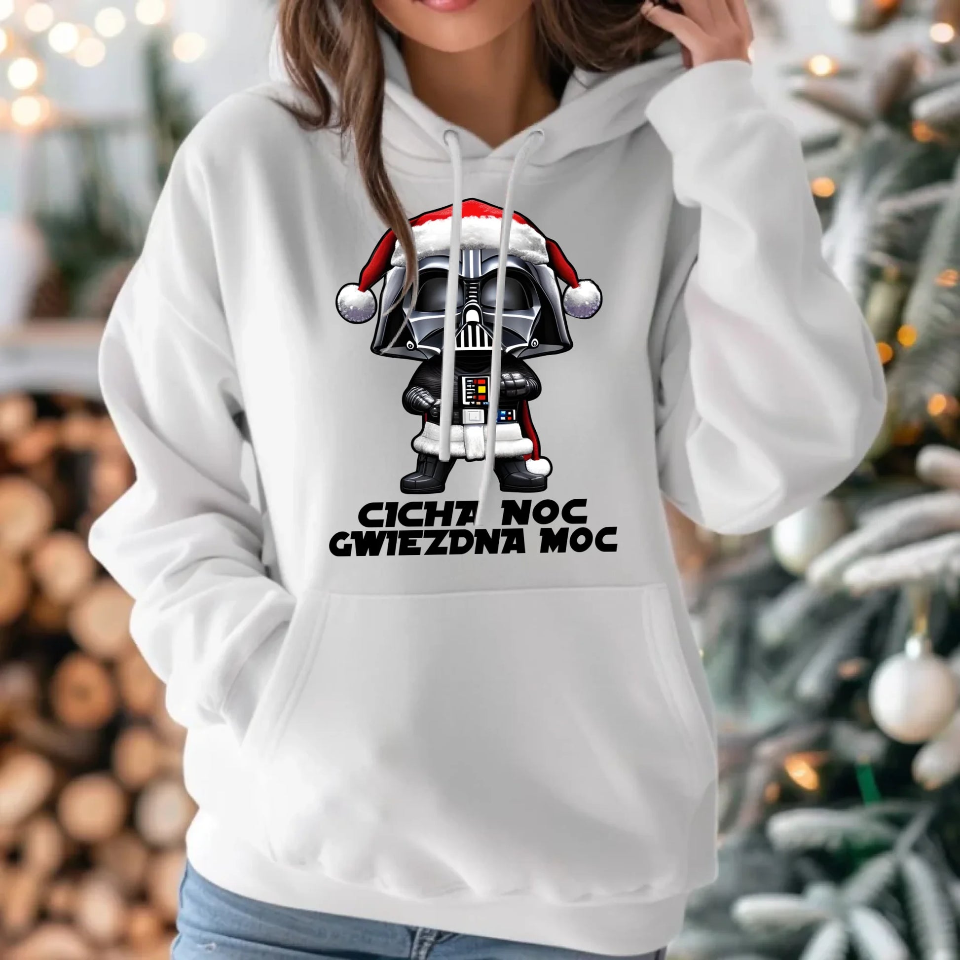 Bluza damska z kapturem świąteczna dla fanów Gwiezdnych Wojen - Cicha noc, gwiezdna moc BN132 - StoryCups.pl