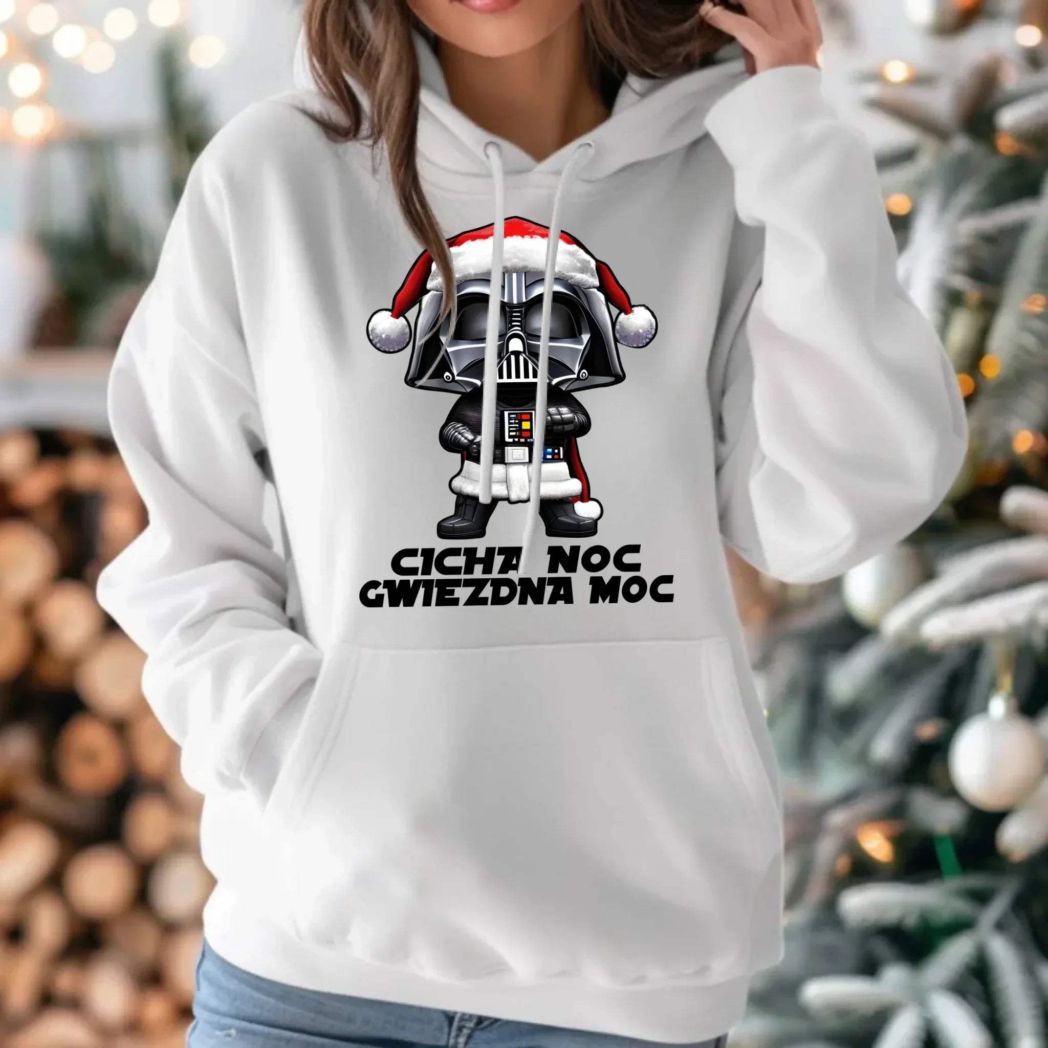 Bluza damska z kapturem świąteczna dla fanów Gwiezdnych Wojen - Cicha noc, gwiezdna moc BN132 - StoryCups.pl