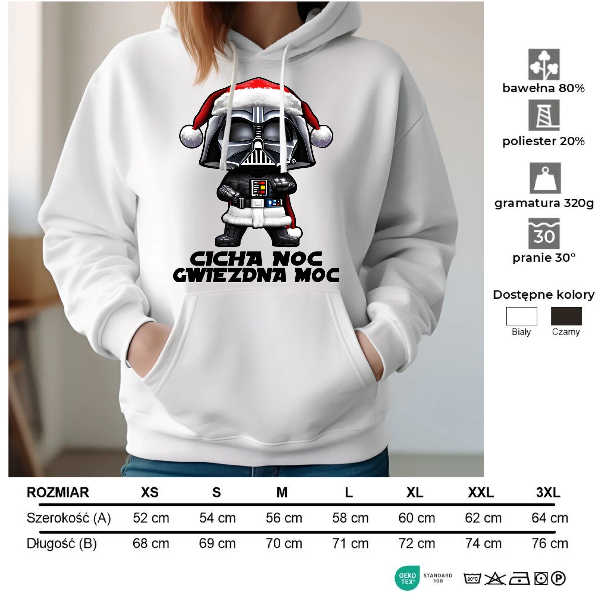 Bluza damska z kapturem świąteczna dla fanów Gwiezdnych Wojen - Cicha noc, gwiezdna moc BN132 - StoryCups.pl