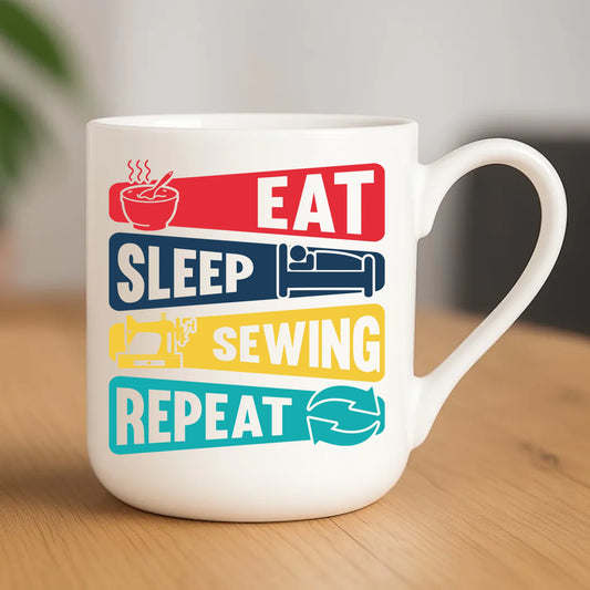 Kubek elegant szyciowy dla krawcowej - Eat sleep sewing repeat HS21 - StoryCups.pl