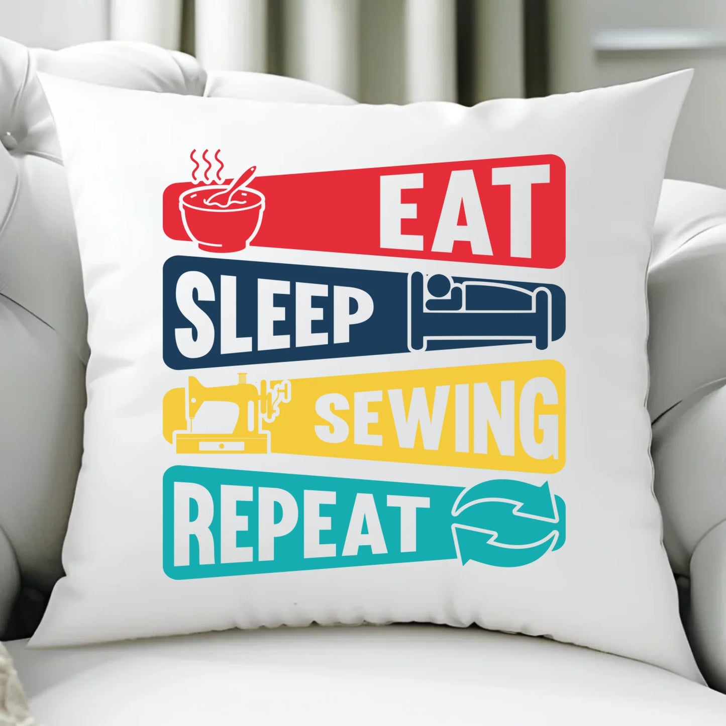 Poduszka szyciowa dla krawcowej - Eat sleep sewing repeat HS21 - StoryCups.pl