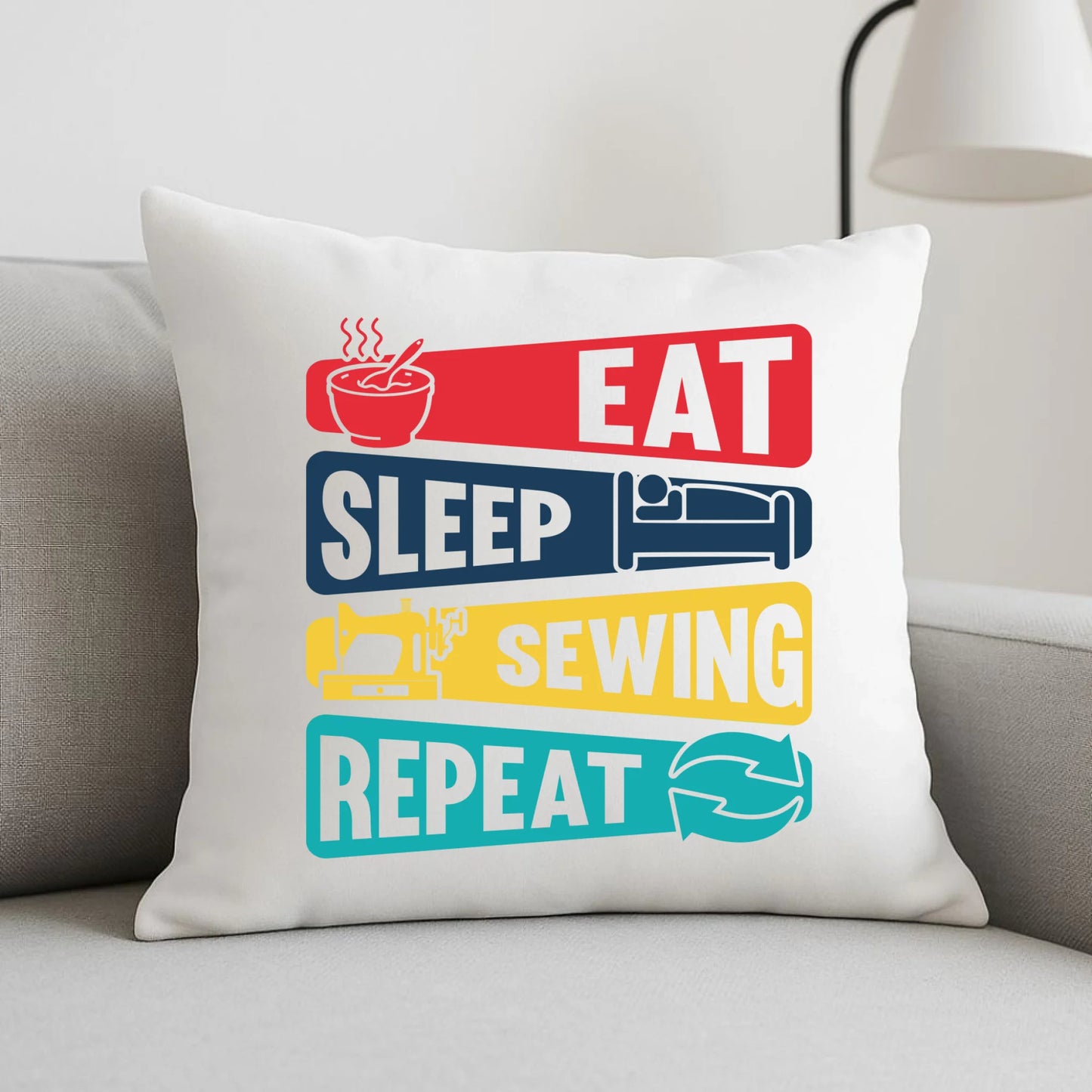 Poduszka szyciowa dla krawcowej - Eat sleep sewing repeat HS21 - StoryCups.pl
