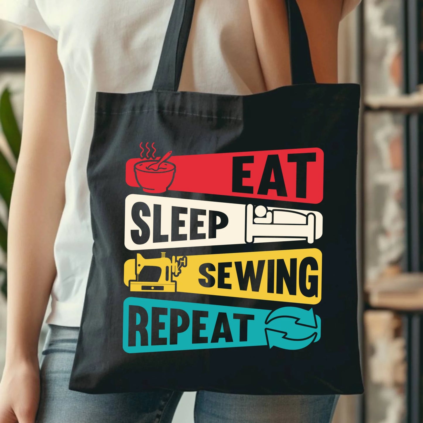 Torba szyciowa dla krawcowej - Eat sleep sewing repeat HS21 - StoryCups.pl
