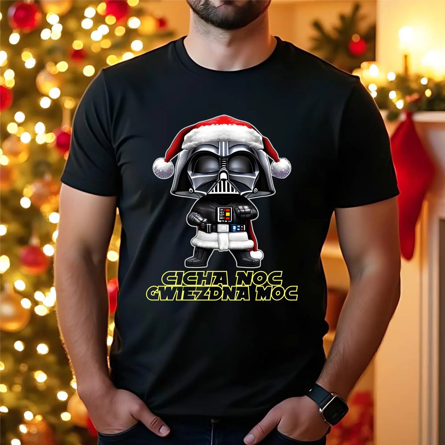 Koszulka męska świąteczna dla fanów Gwiezdnych Wojen - Cicha noc, gwiezdna moc BN132 - StoryCups.pl