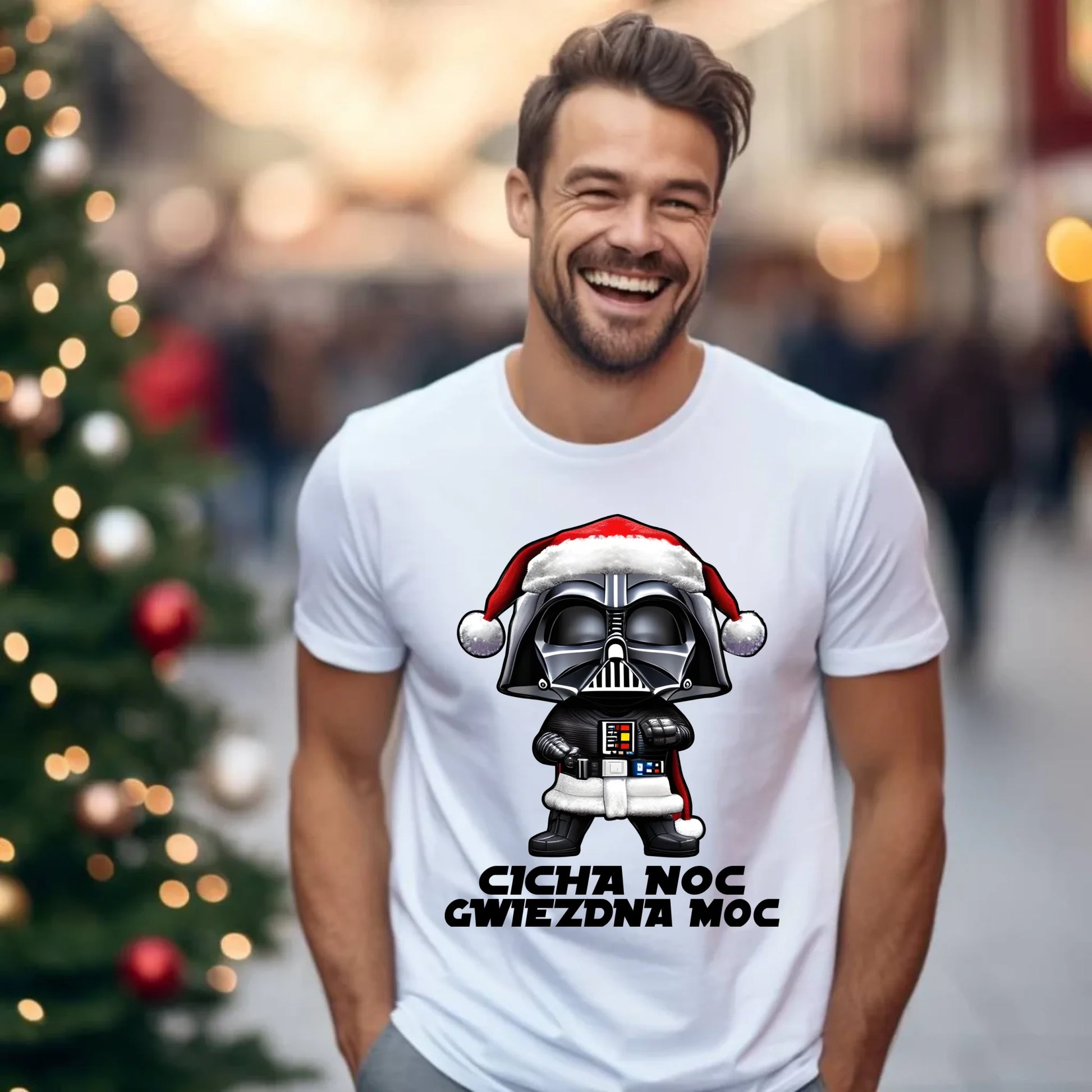 Koszulka męska świąteczna dla fanów Gwiezdnych Wojen - Cicha noc, gwiezdna moc BN132 - StoryCups.pl