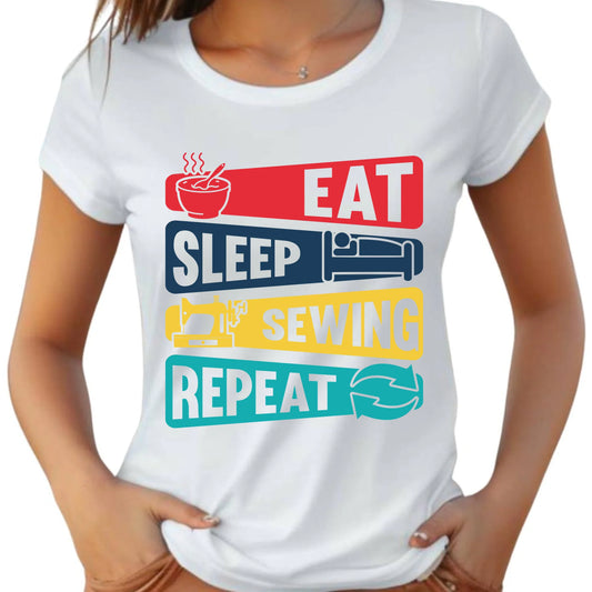 Koszulka damska szyciowa dla krawcowej - Eat sleep sewing repeat HS21 - StoryCups.pl